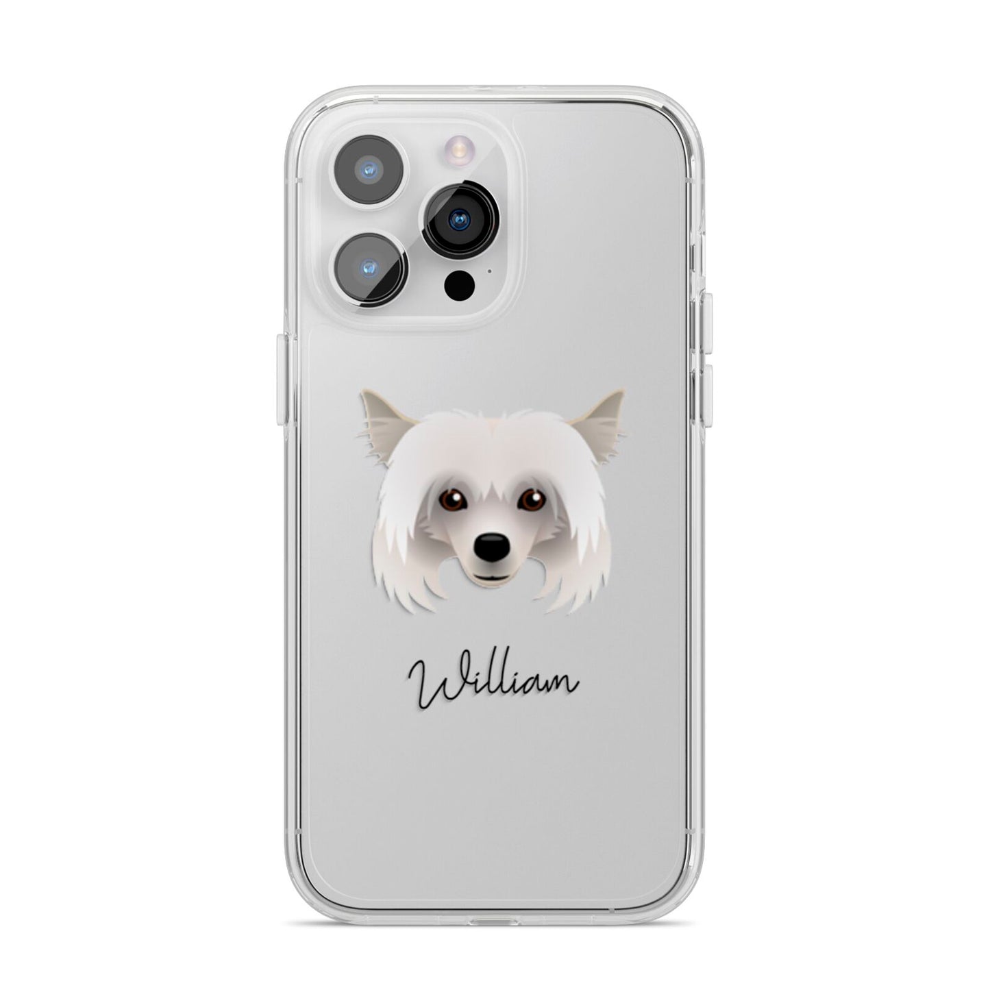 Powderpuff Chinese Crested Personalised iPhone 14 Pro Max Clear Tough Case Silver