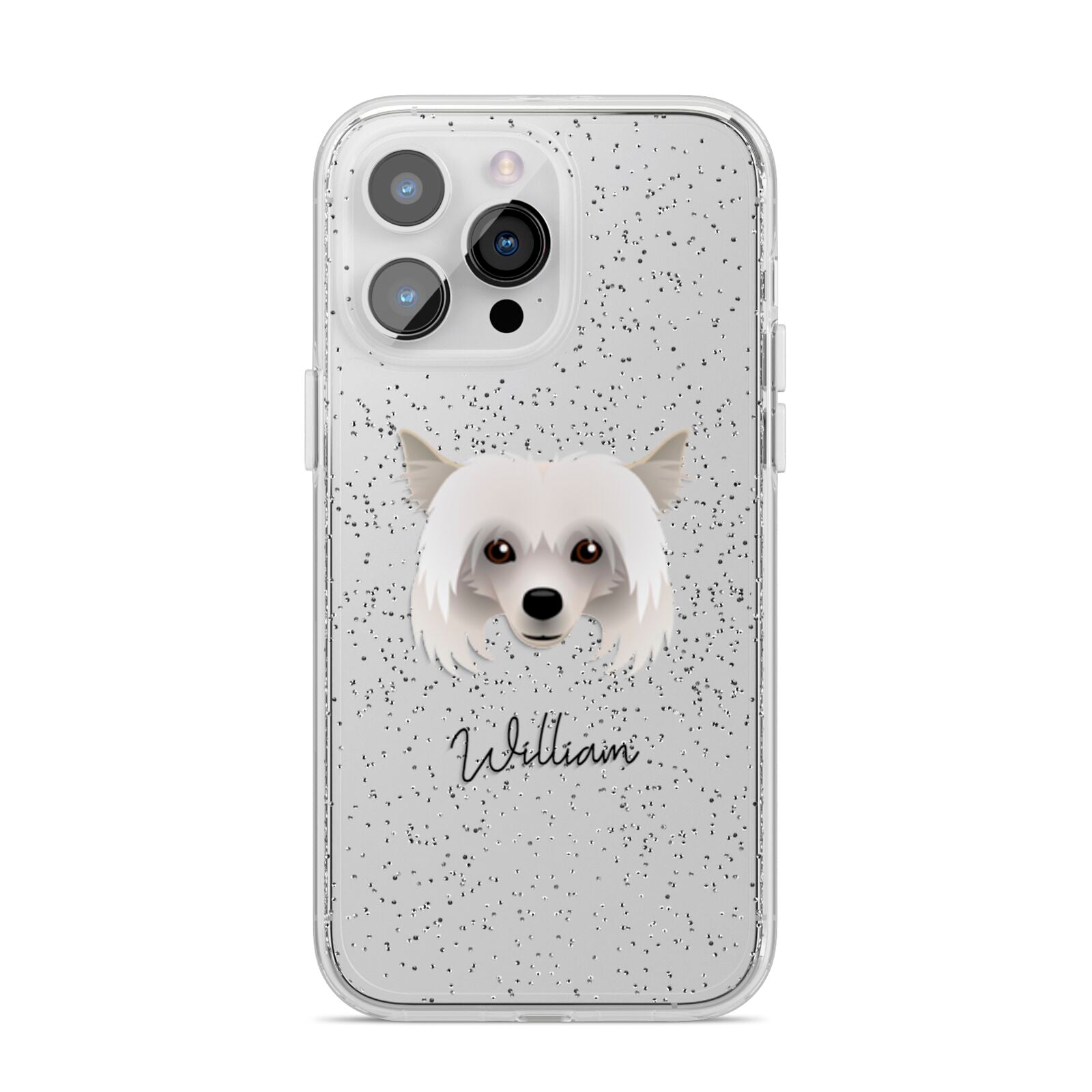 Powderpuff Chinese Crested Personalised iPhone 14 Pro Max Glitter Tough Case Silver