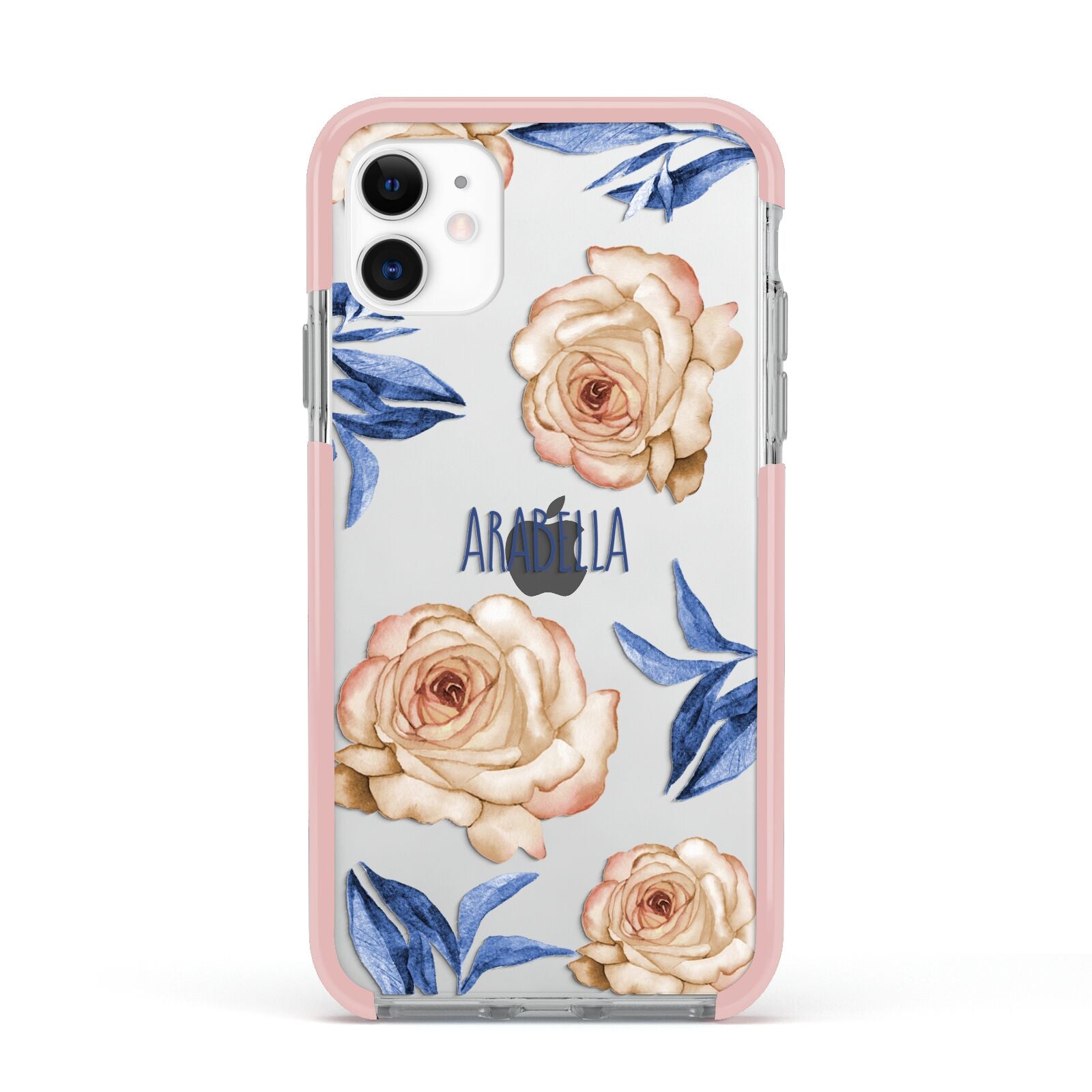 Pretty Floral Custom Apple iPhone 11 in White with Pink Impact Case