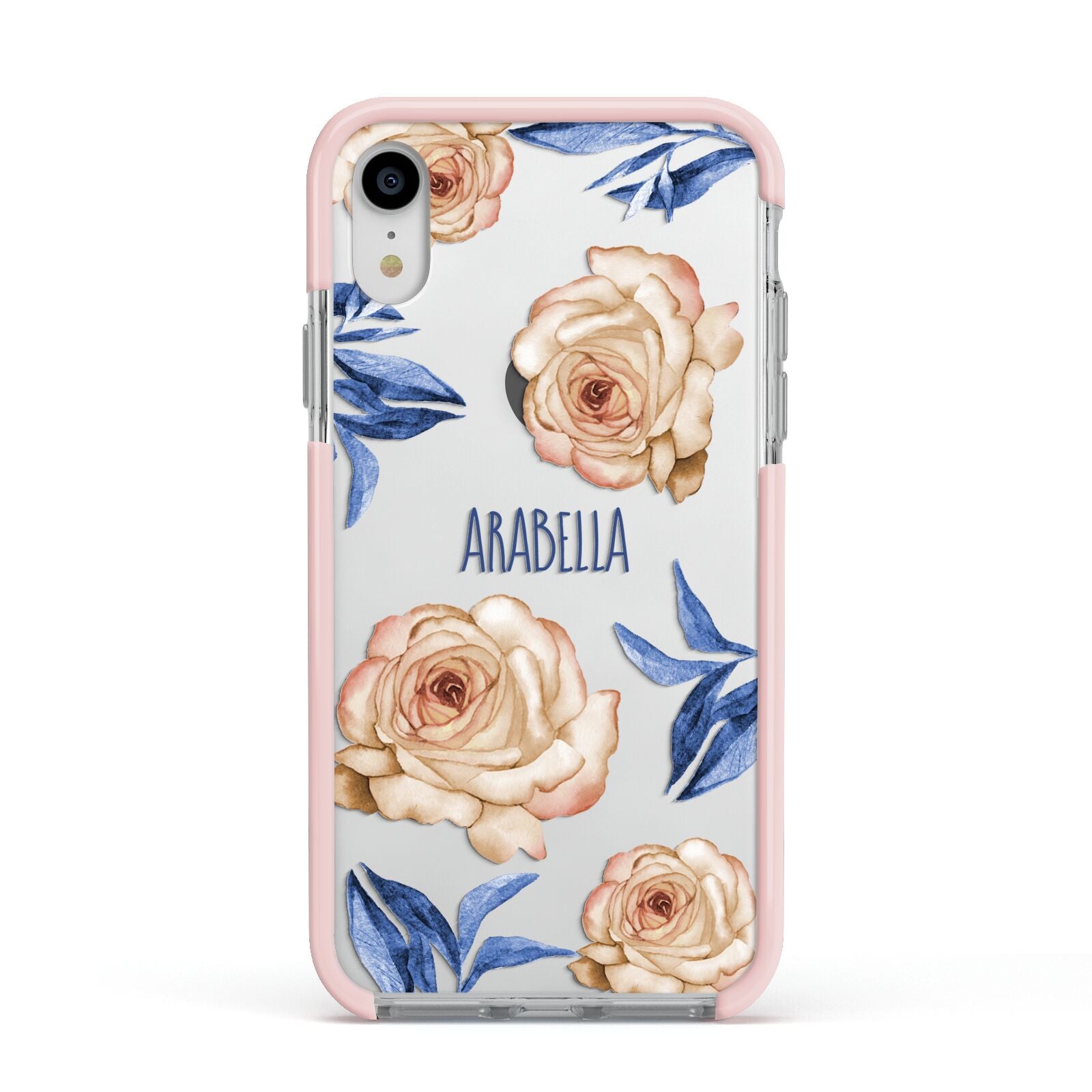 Pretty Floral Custom Apple iPhone XR Impact Case Pink Edge on Silver Phone