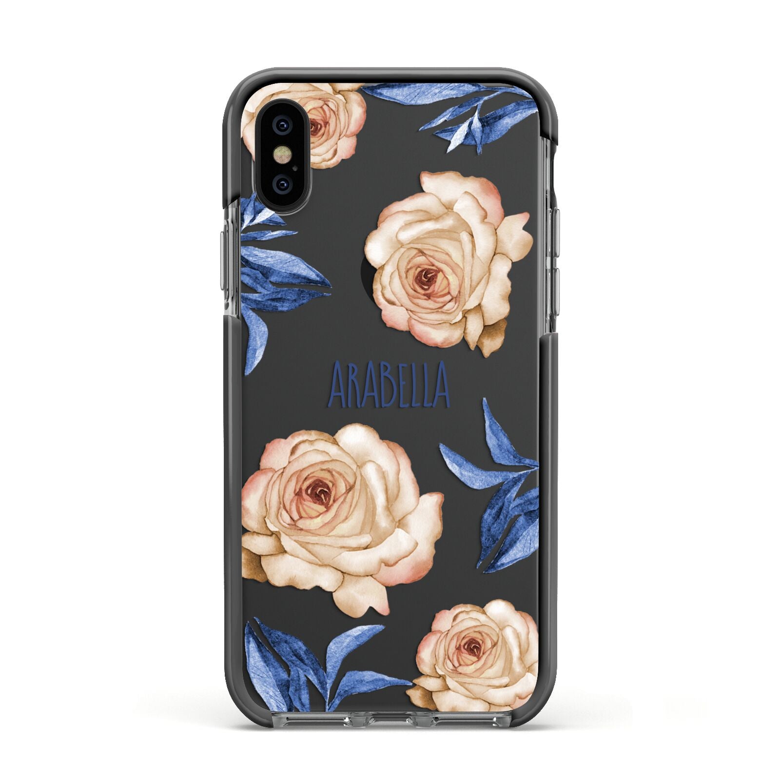 Pretty Floral Custom Apple iPhone Xs Impact Case Black Edge on Black Phone