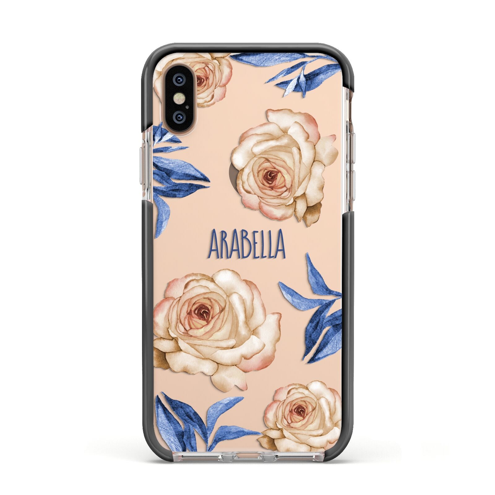 Pretty Floral Custom Apple iPhone Xs Impact Case Black Edge on Gold Phone