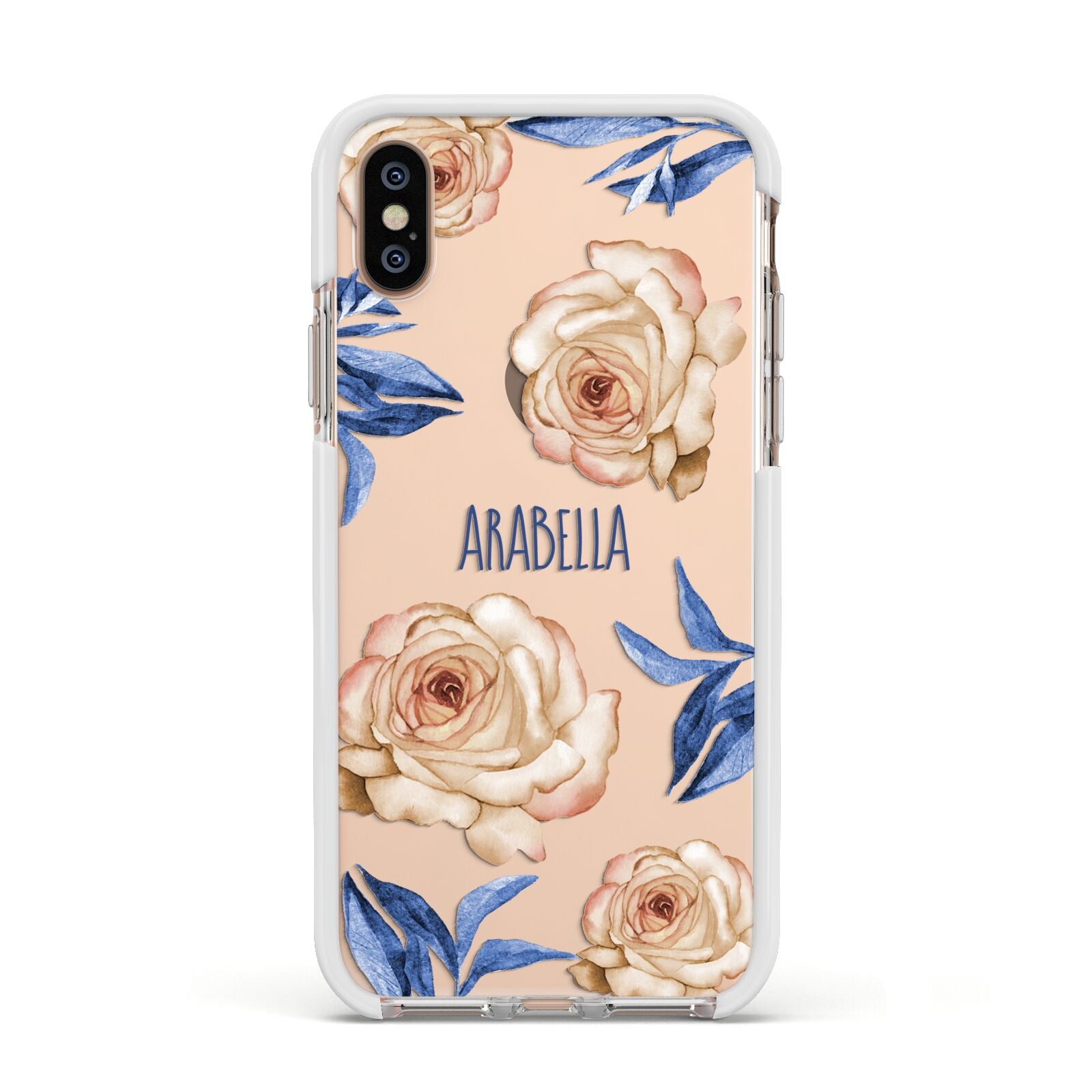 Pretty Floral Custom Apple iPhone Xs Impact Case White Edge on Gold Phone