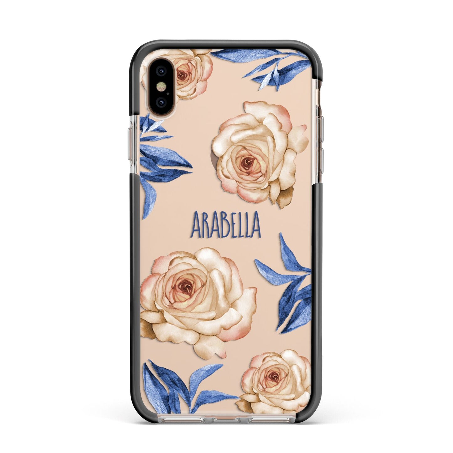 Pretty Floral Custom Apple iPhone Xs Max Impact Case Black Edge on Gold Phone