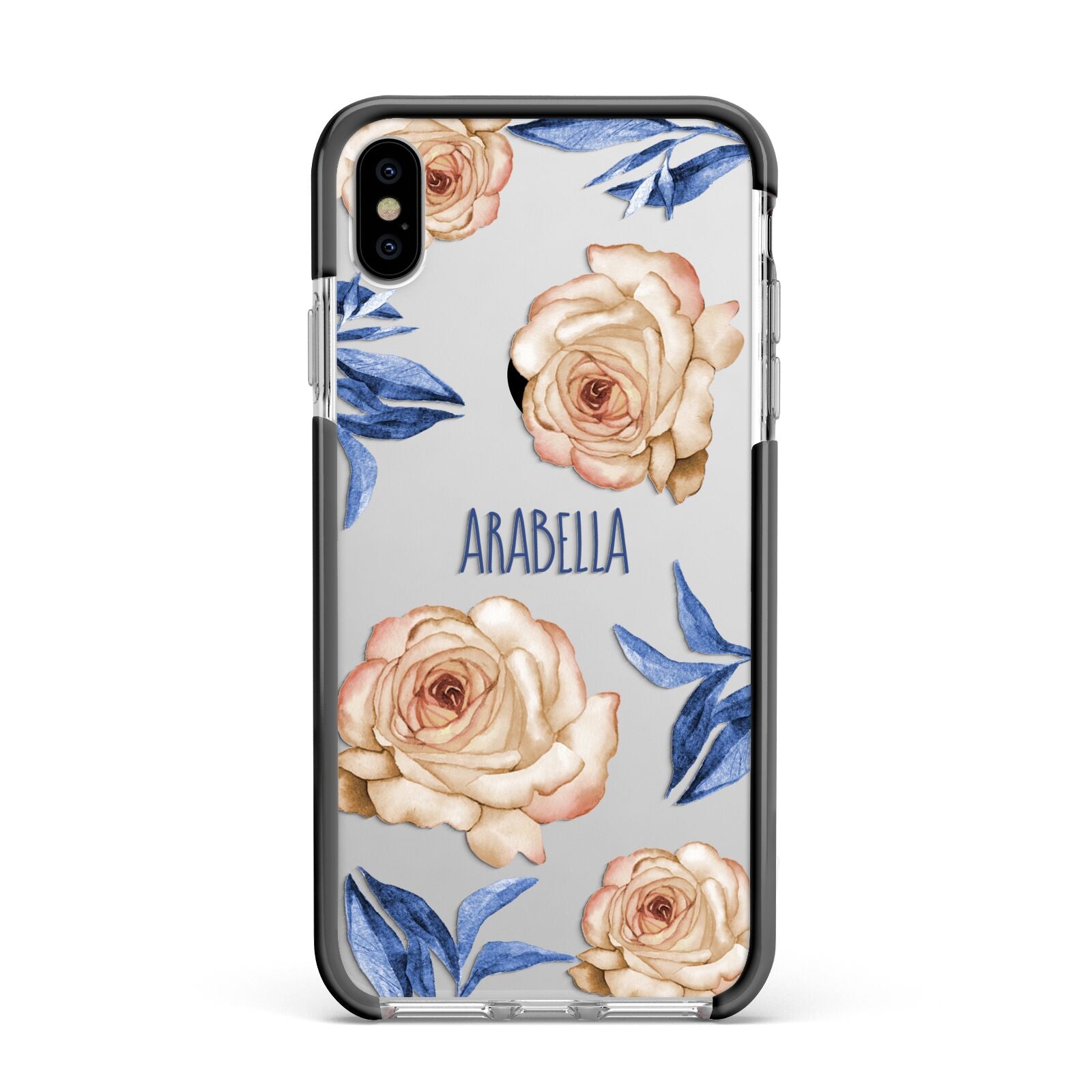 Pretty Floral Custom Apple iPhone Xs Max Impact Case Black Edge on Silver Phone