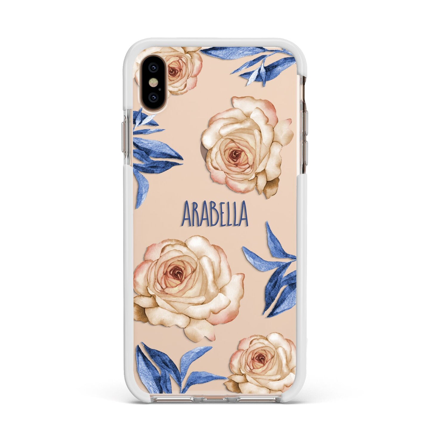 Pretty Floral Custom Apple iPhone Xs Max Impact Case White Edge on Gold Phone