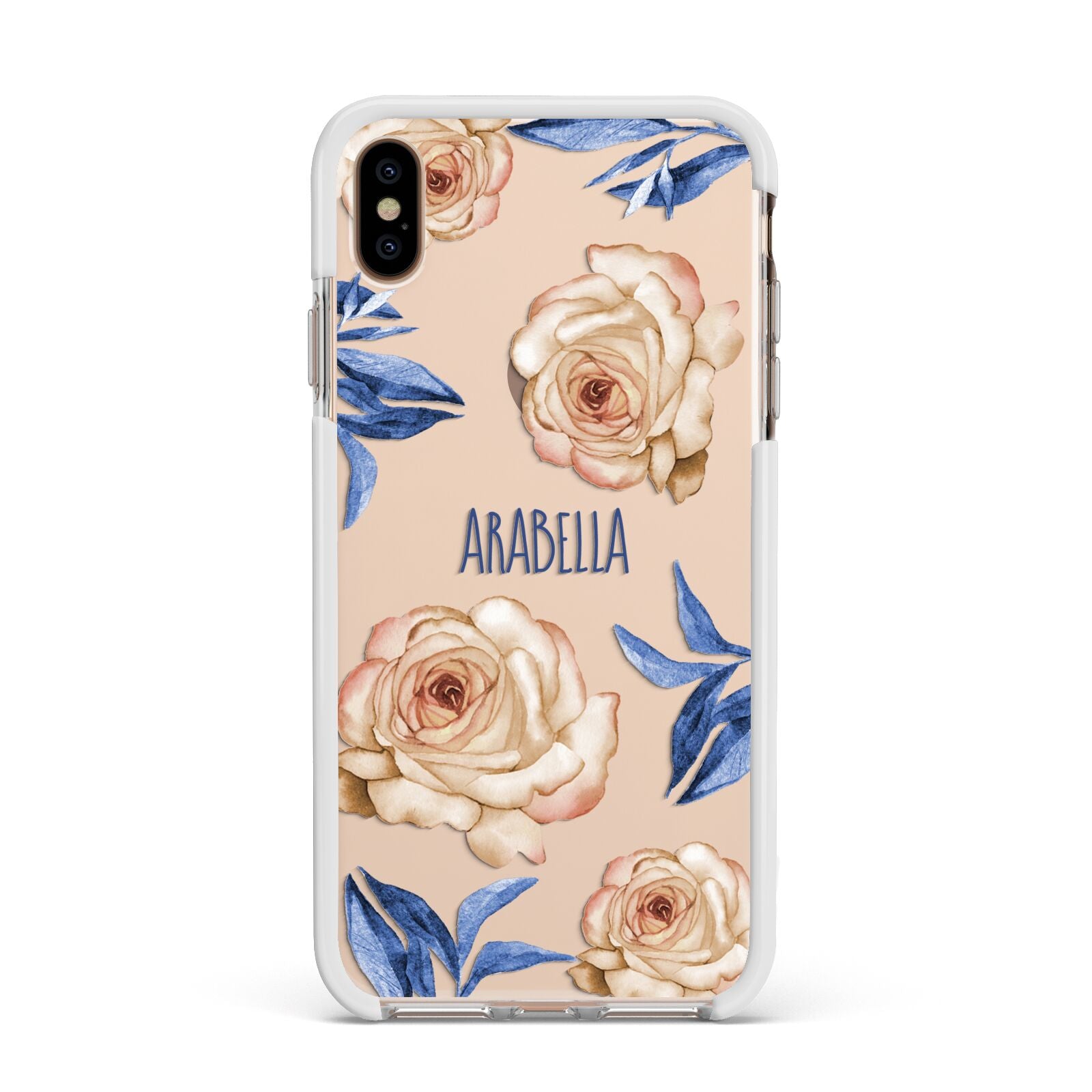 Pretty Floral Custom Apple iPhone Xs Max Impact Case White Edge on Gold Phone