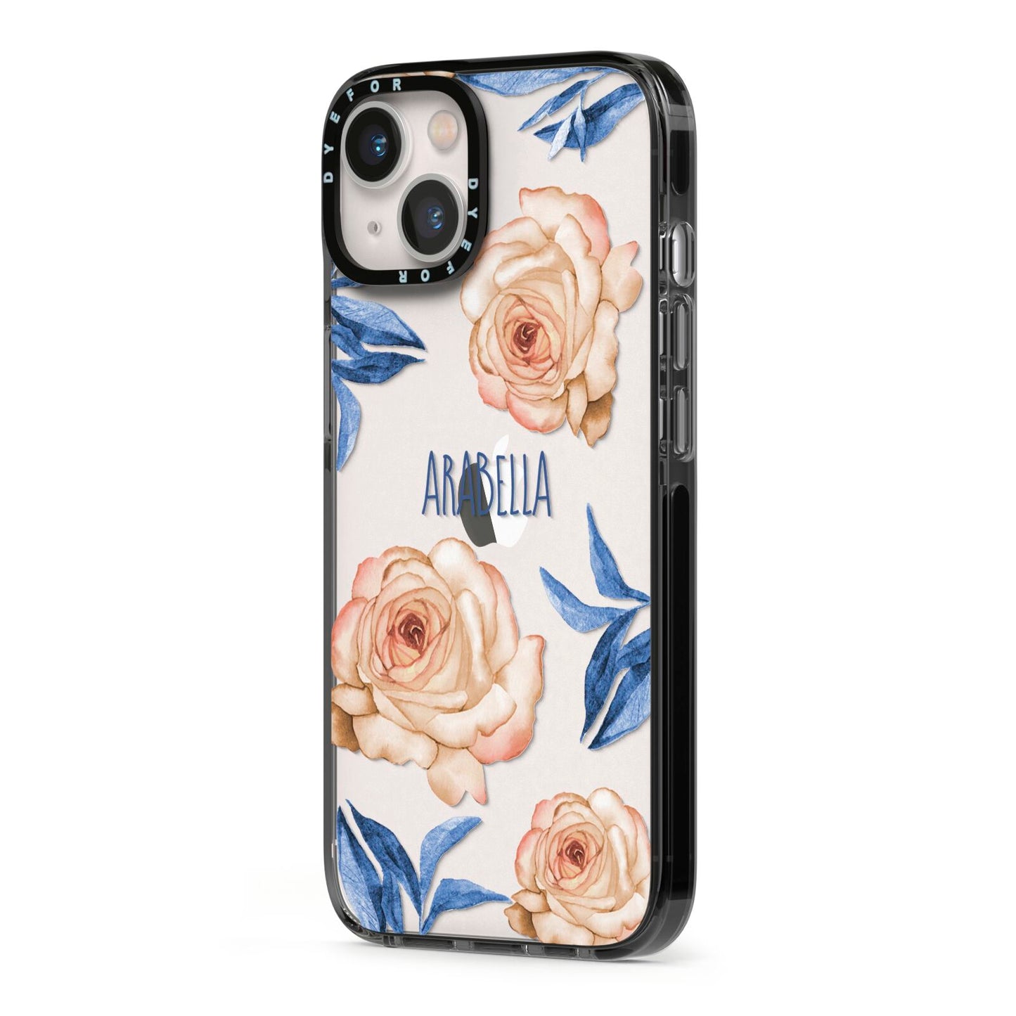 Pretty Floral Custom iPhone 13 Black Impact Case Side Angle on Silver phone