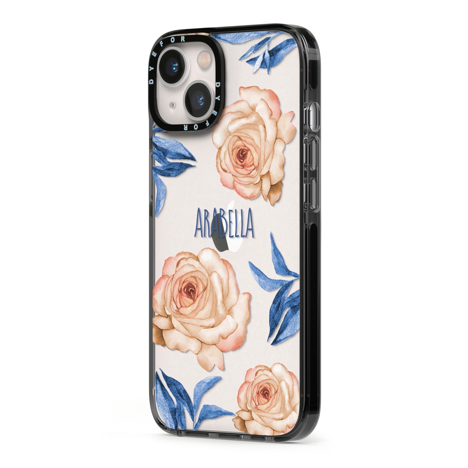 Pretty Floral Custom iPhone 13 Black Impact Case Side Angle on Silver phone