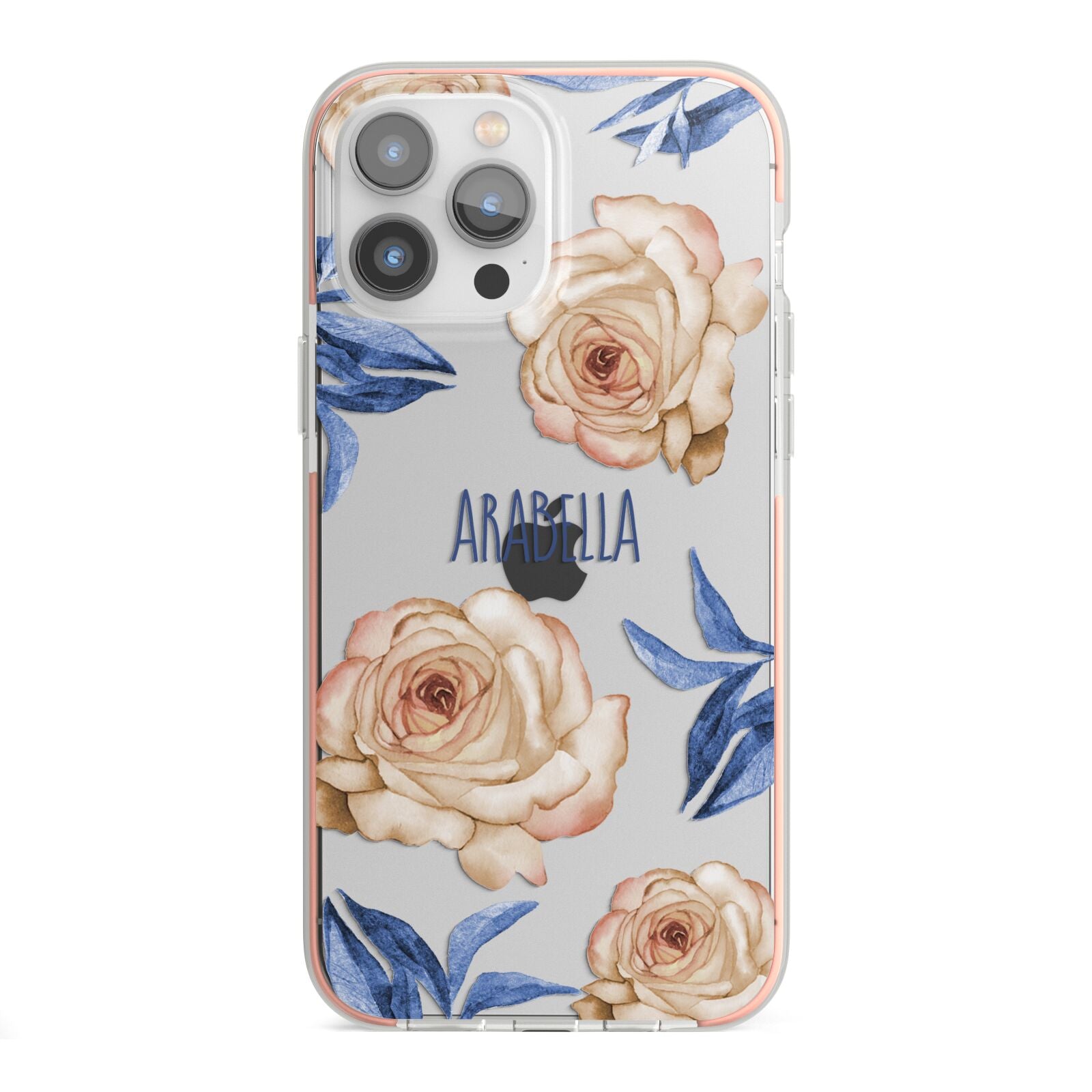 Pretty Floral Custom iPhone 13 Pro Max TPU Impact Case with Pink Edges