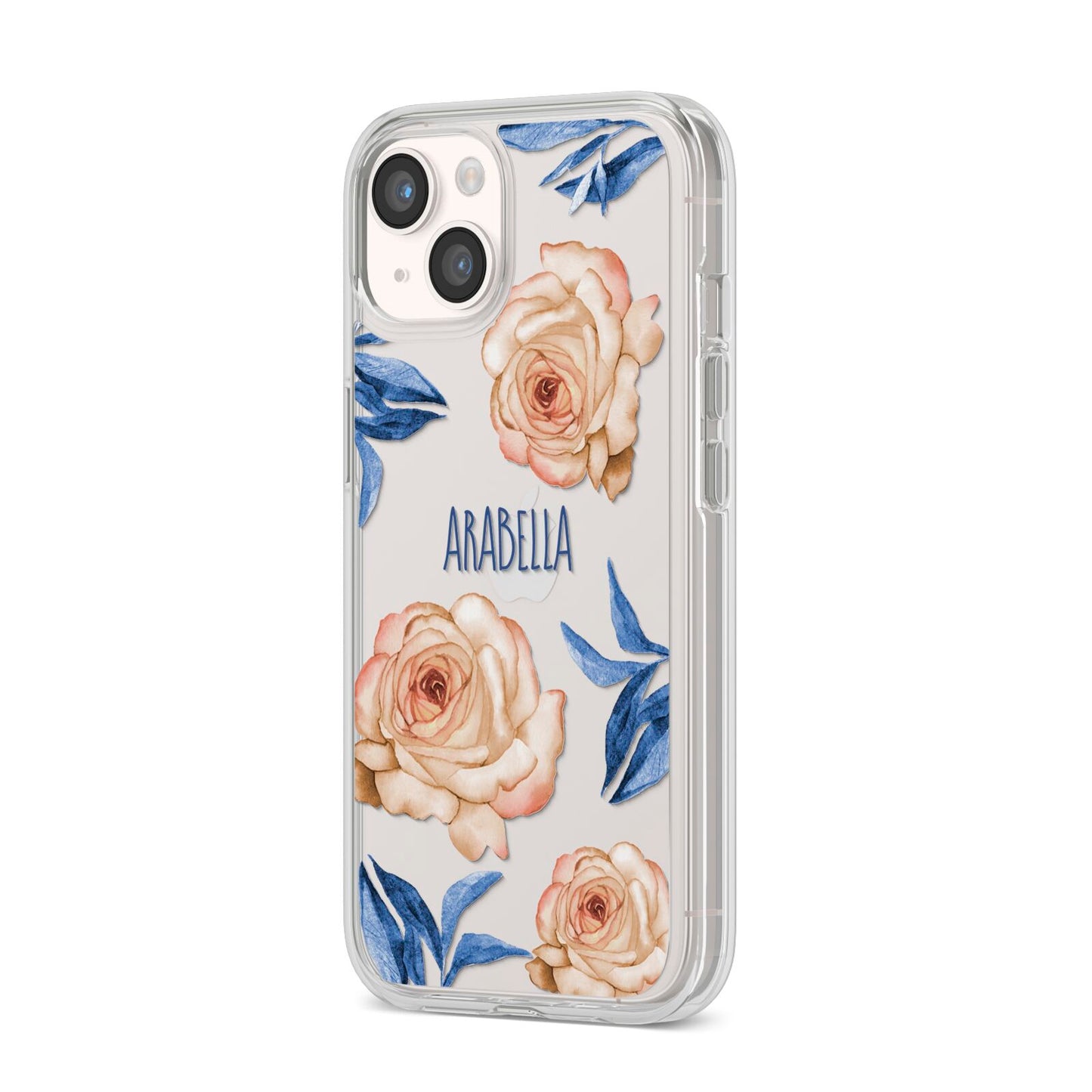 Pretty Floral Custom iPhone 14 Clear Tough Case Starlight Angled Image