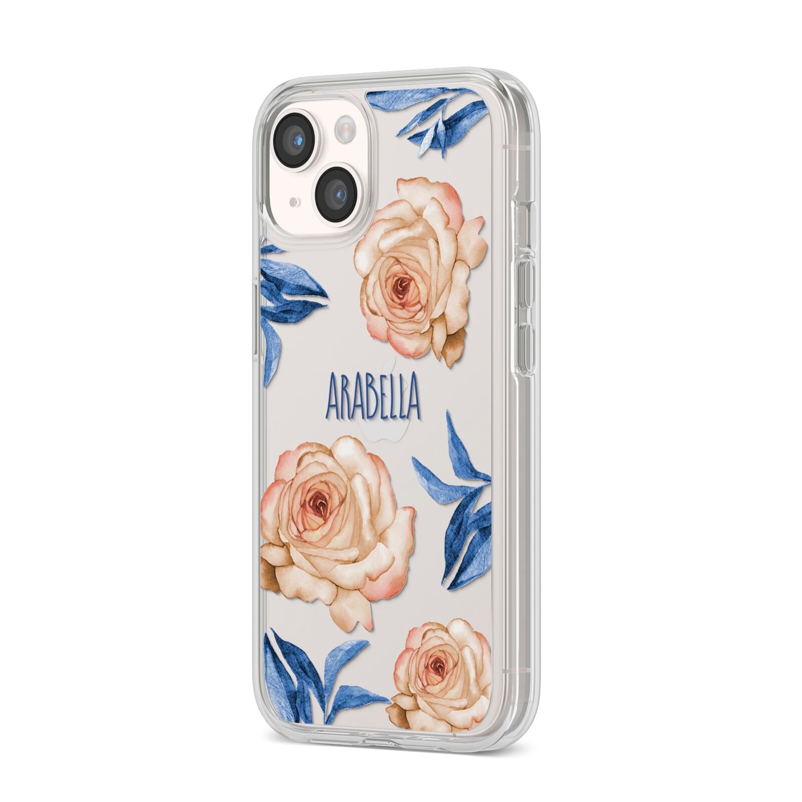 Pretty Floral Custom iPhone 14 Clear Tough Case Starlight Angled Image