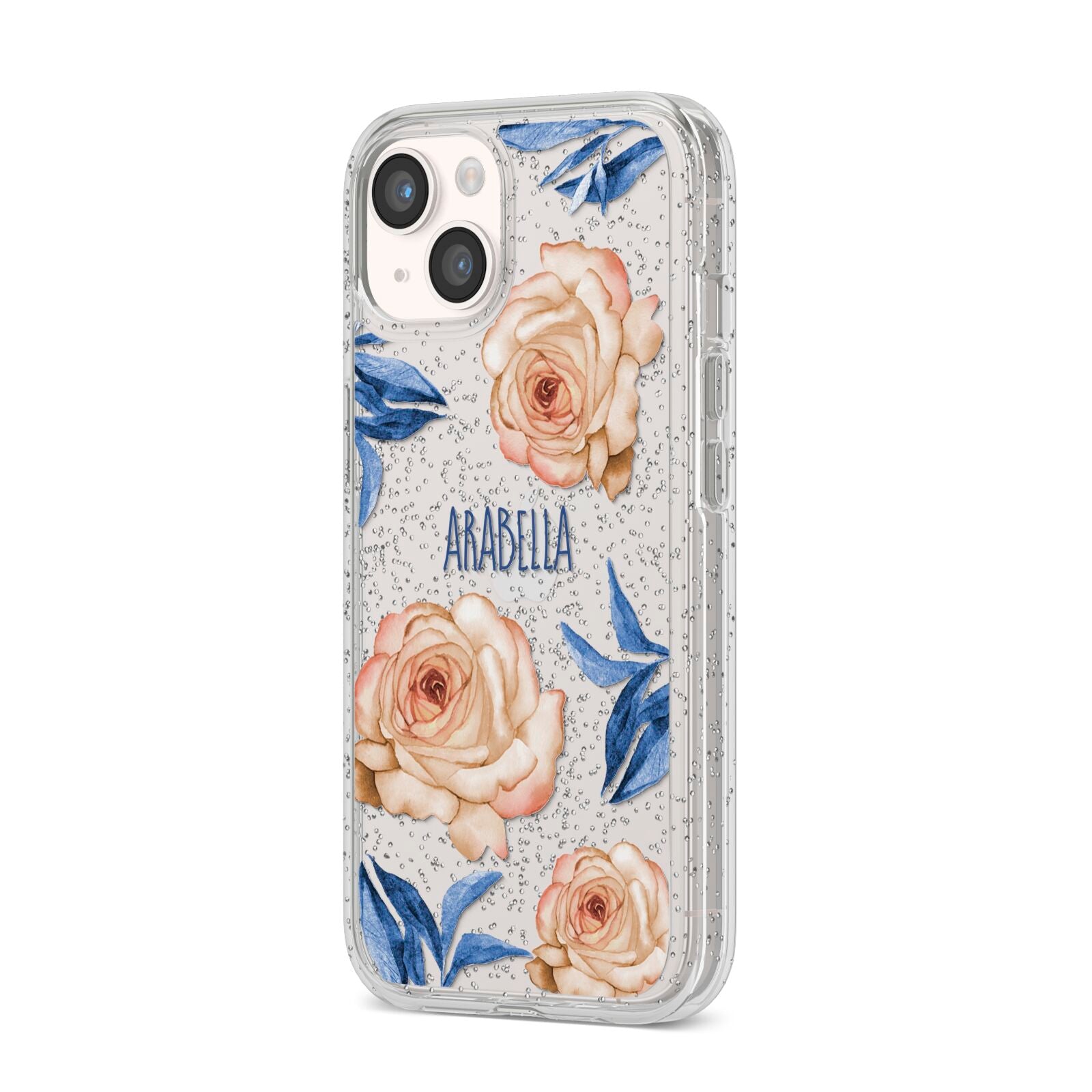 Pretty Floral Custom iPhone 14 Glitter Tough Case Starlight Angled Image
