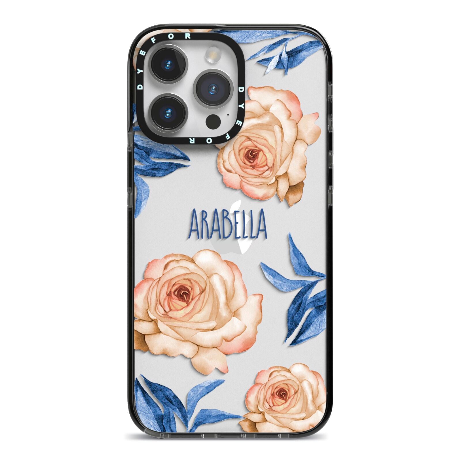 Pretty Floral Custom iPhone 14 Pro Max Black Impact Case on Silver phone