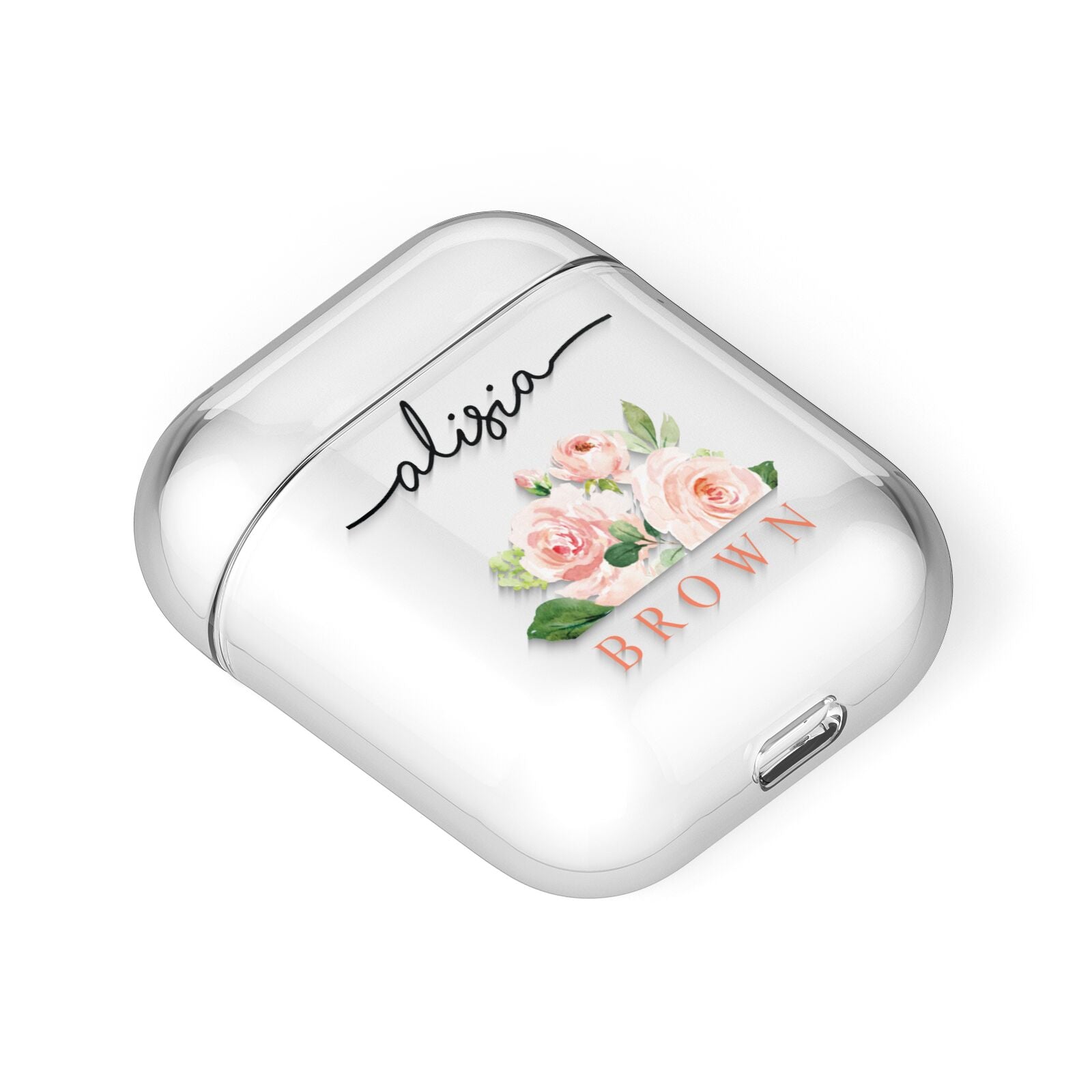Pretty Roses Personalised Name AirPods Case Laid Flat