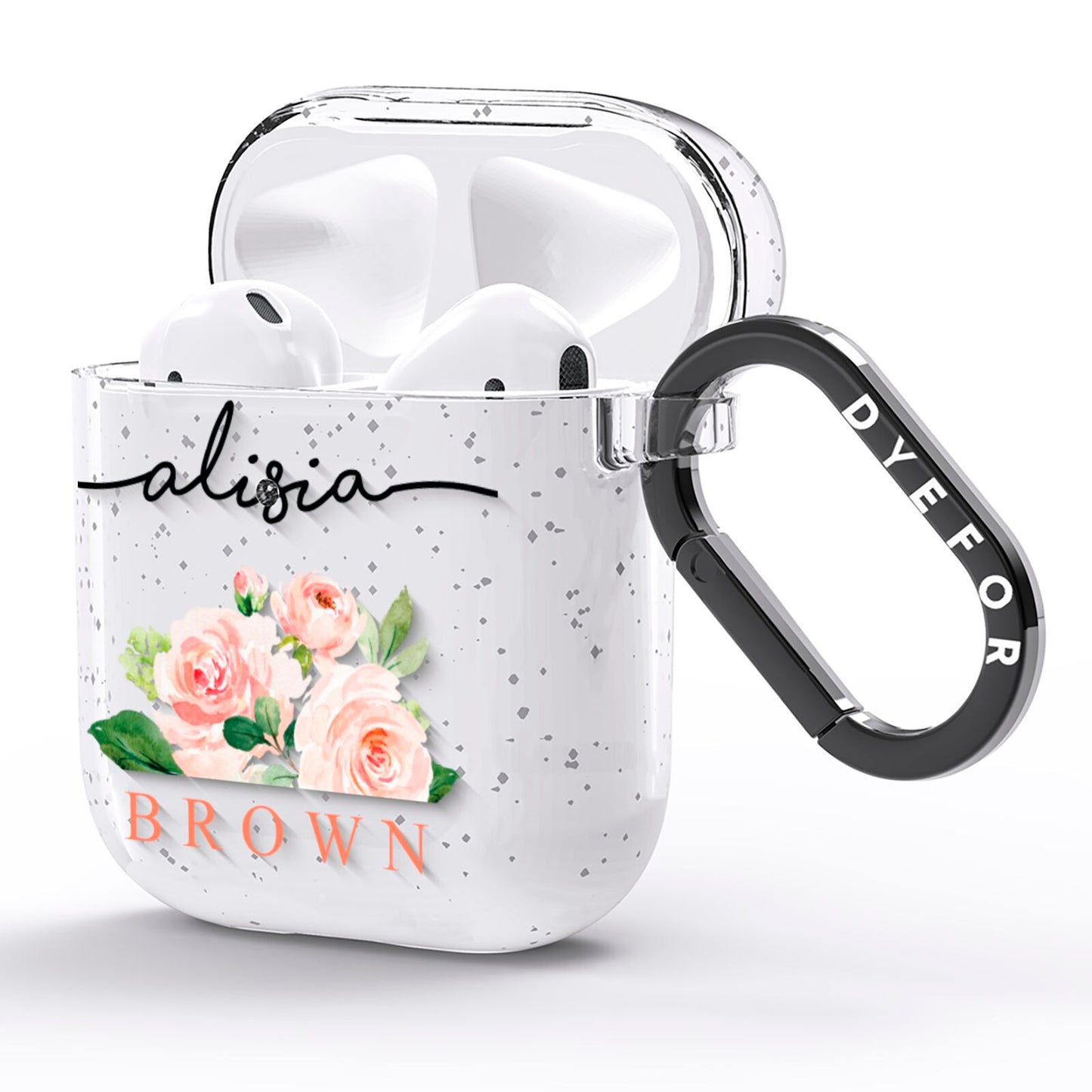 Pretty Roses Personalised Name AirPods Glitter Case Side Image