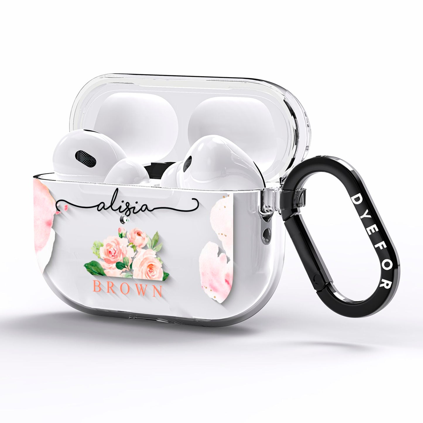 Pretty Roses Personalised Name AirPods Pro Clear Case Side Image