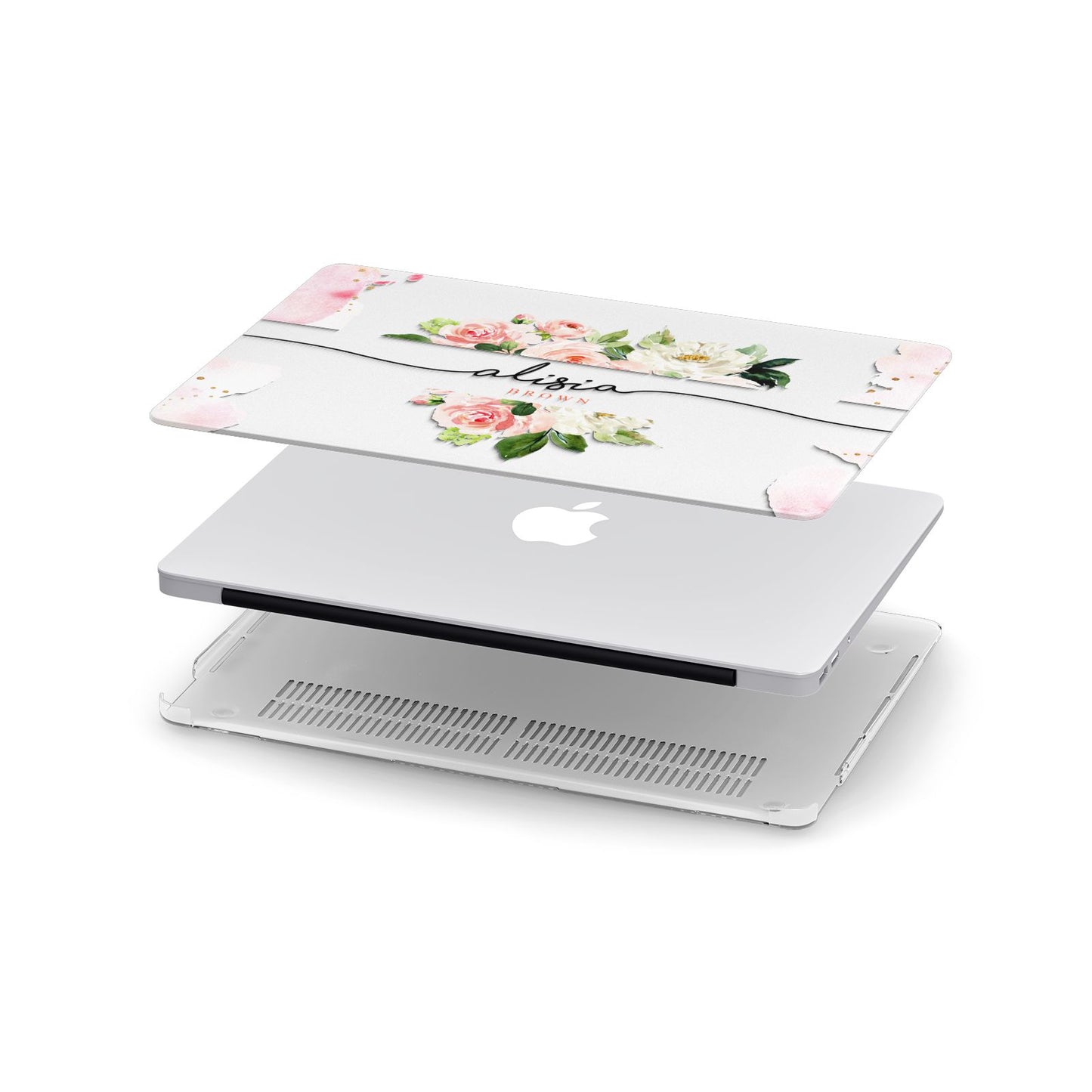 Pretty Roses Personalised Name Apple MacBook Case in Detail