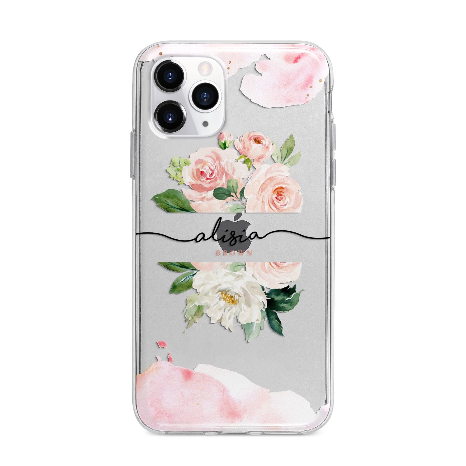 Pretty Roses Personalised Name Apple iPhone 11 Pro Max in Silver with Bumper Case