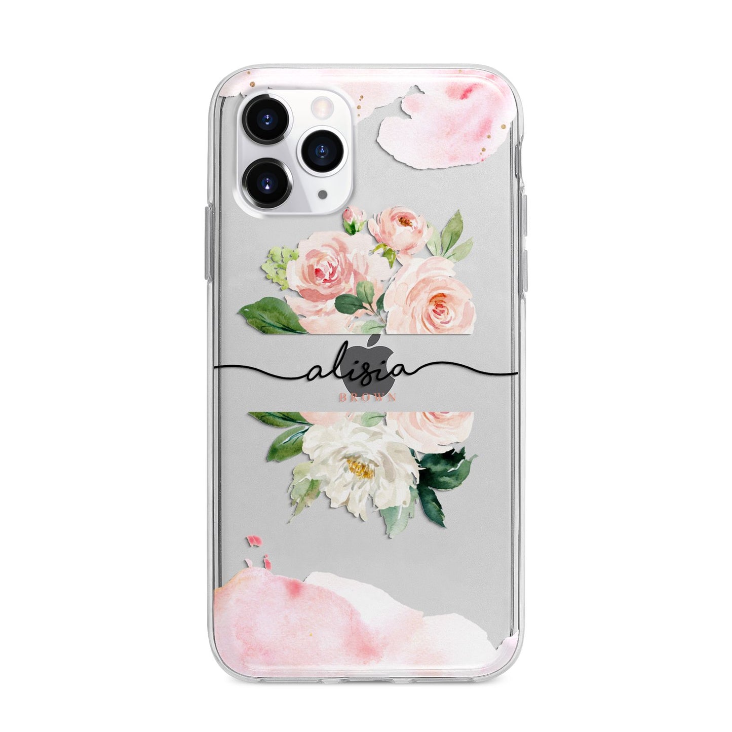 Pretty Roses Personalised Name Apple iPhone 11 Pro in Silver with Bumper Case