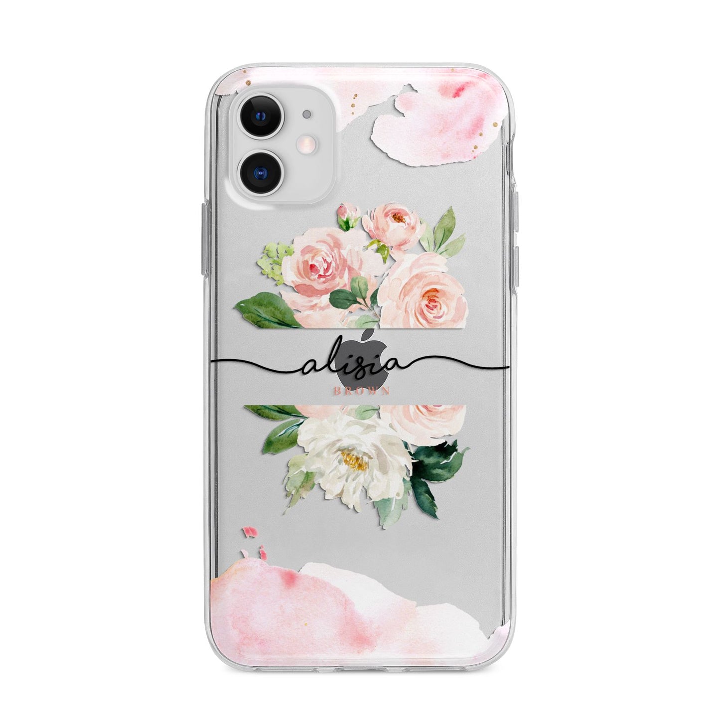 Pretty Roses Personalised Name Apple iPhone 11 in White with Bumper Case