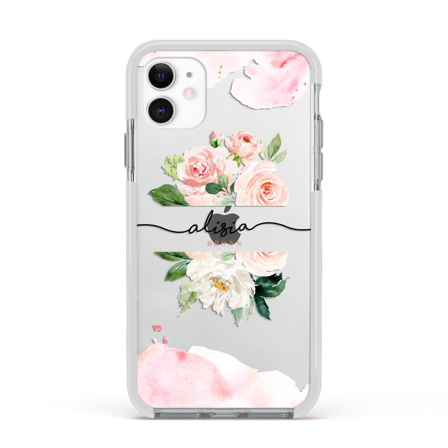 Pretty Roses Personalised Name Apple iPhone 11 in White with White Impact Case