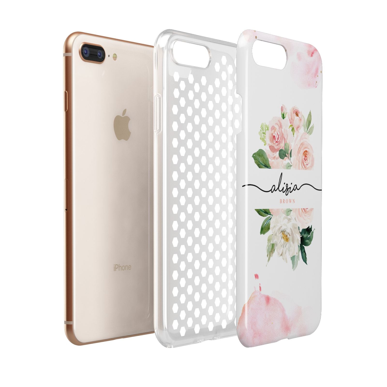 Pretty Roses Personalised Name Apple iPhone 7 8 Plus 3D Tough Case Expanded View