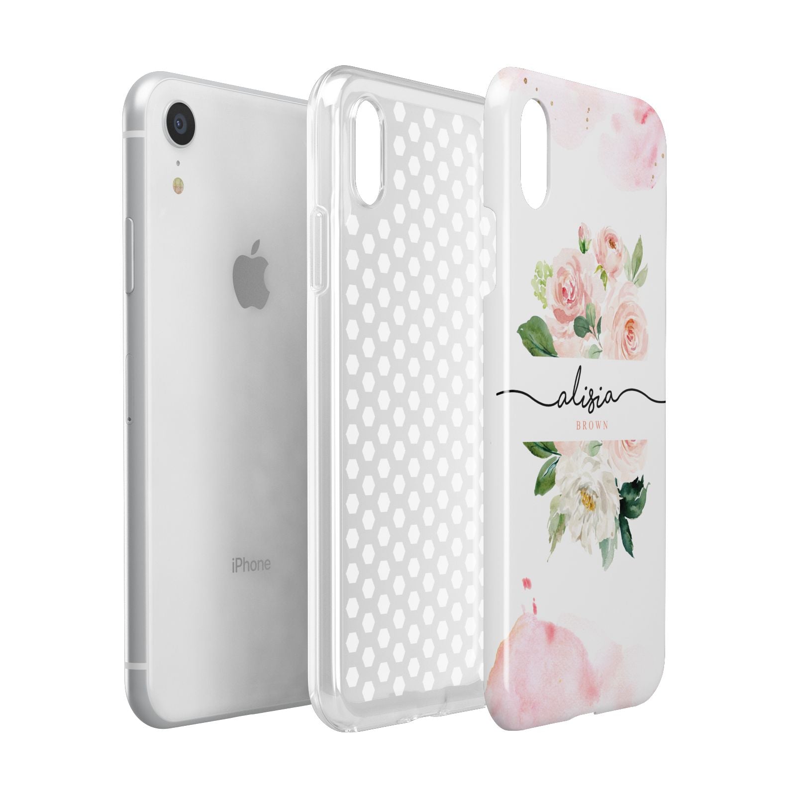 Pretty Roses Personalised Name Apple iPhone XR White 3D Tough Case Expanded view