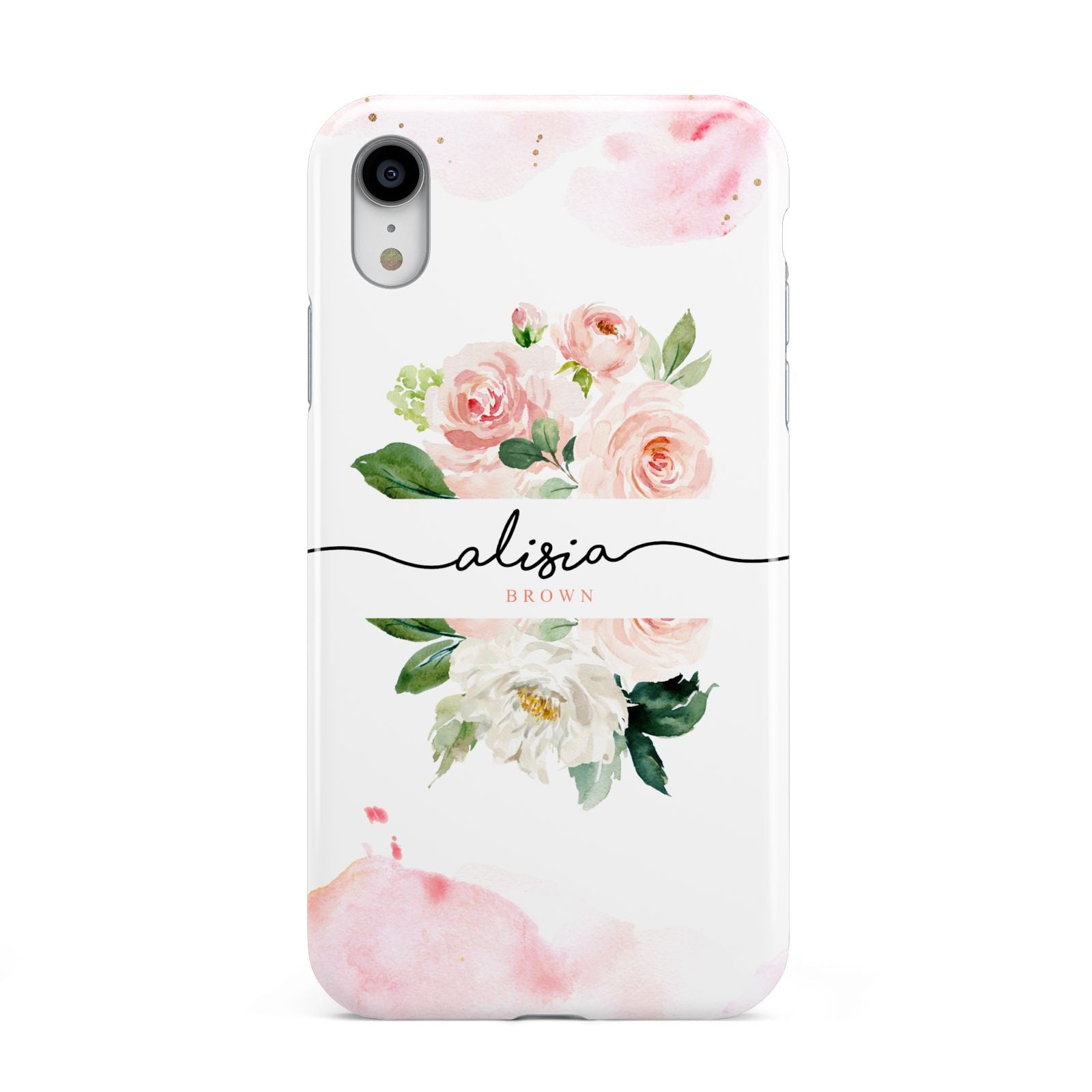 Pretty Roses Personalised Name Apple iPhone XR White 3D Tough Case