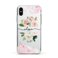 Pretty Roses Personalised Name Apple iPhone Xs Impact Case White Edge on Silver Phone