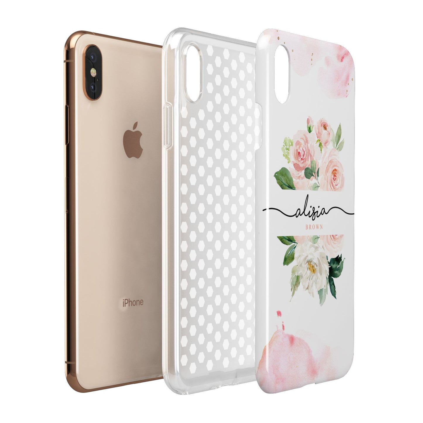 Pretty Roses Personalised Name Apple iPhone Xs Max 3D Tough Case Expanded View