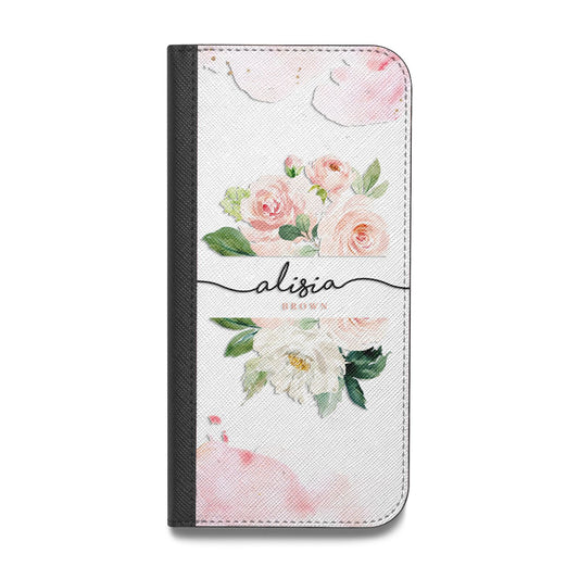Pretty Roses Personalised Name Vegan Leather Flip iPhone Case