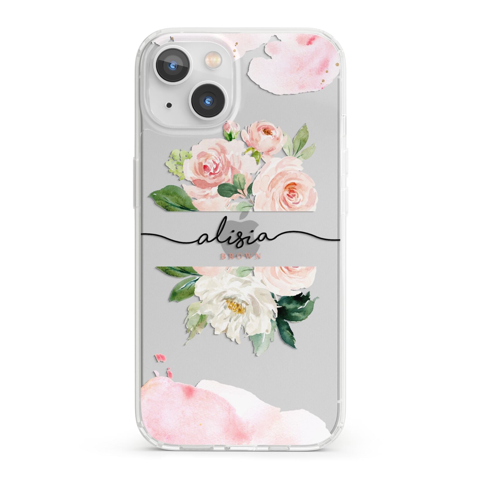 Pretty Roses Personalised Name iPhone 13 Clear Bumper Case