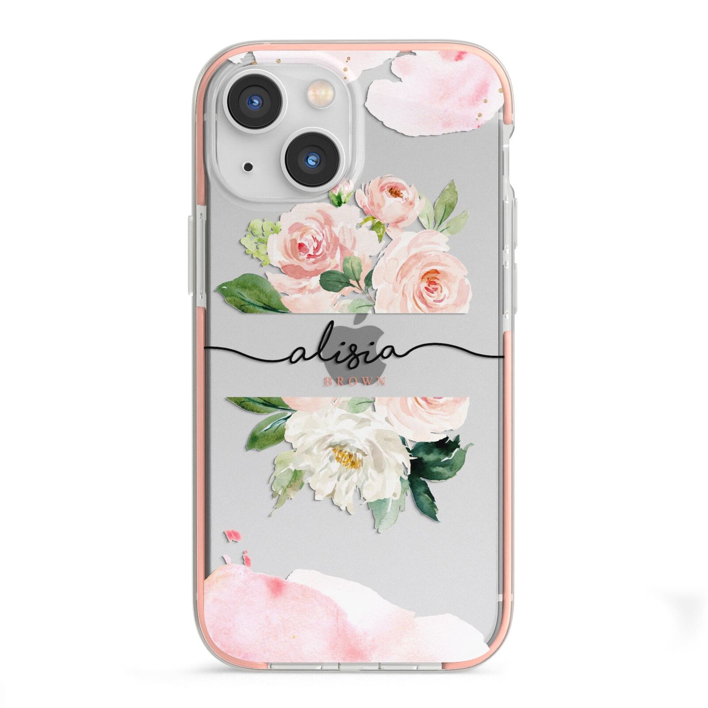 Pretty Roses Personalised Name iPhone 13 Mini TPU Impact Case with Pink Edges
