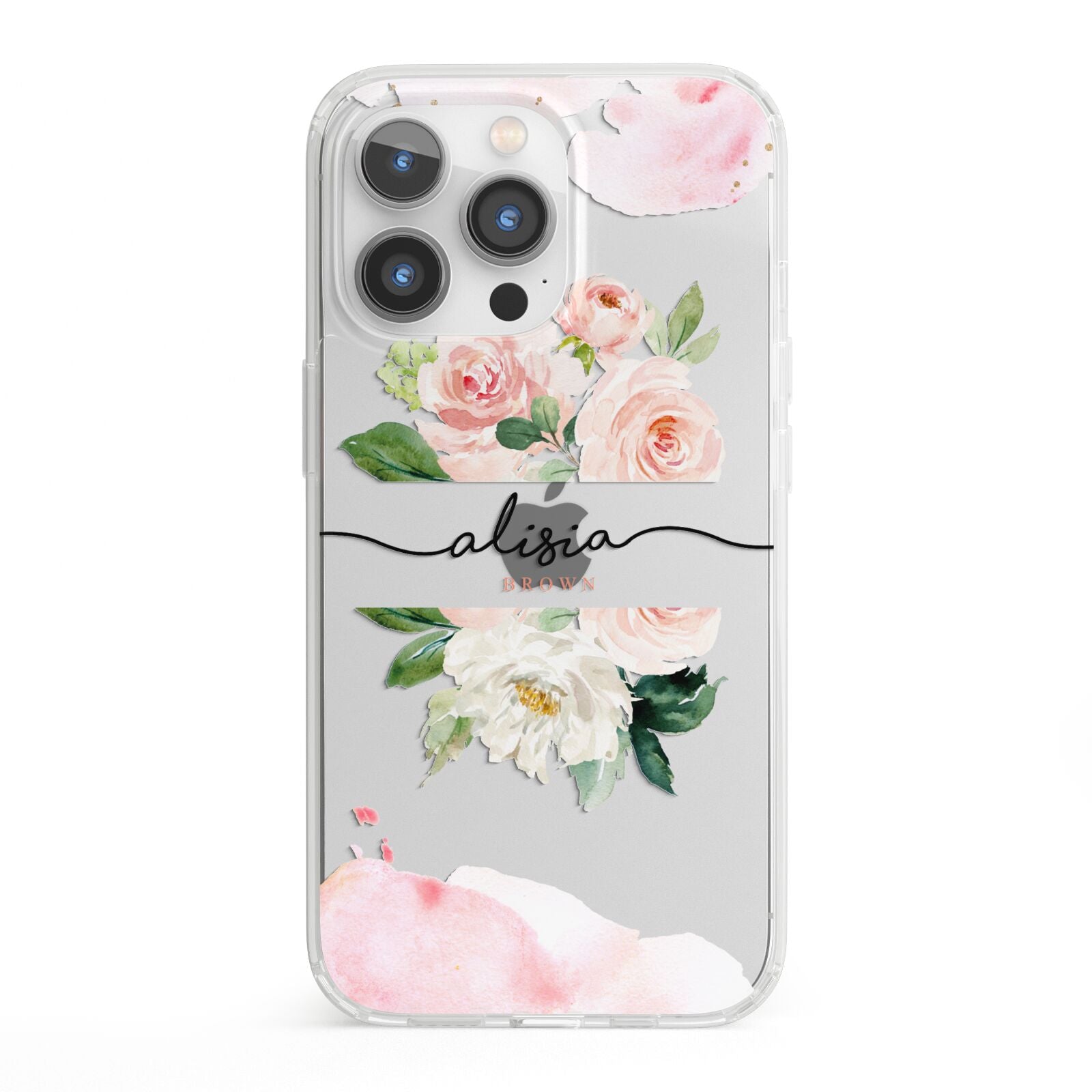 Pretty Roses Personalised Name iPhone 13 Pro Clear Bumper Case