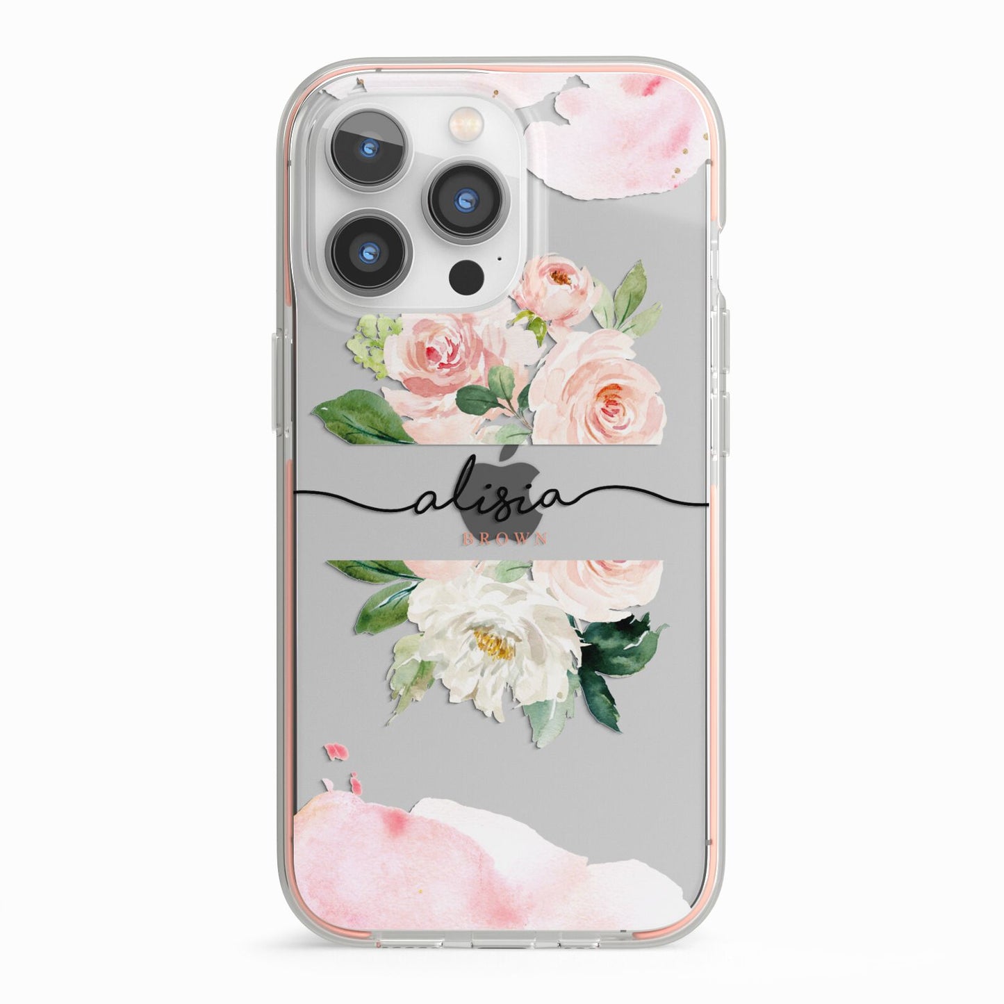 Pretty Roses Personalised Name iPhone 13 Pro TPU Impact Case with Pink Edges