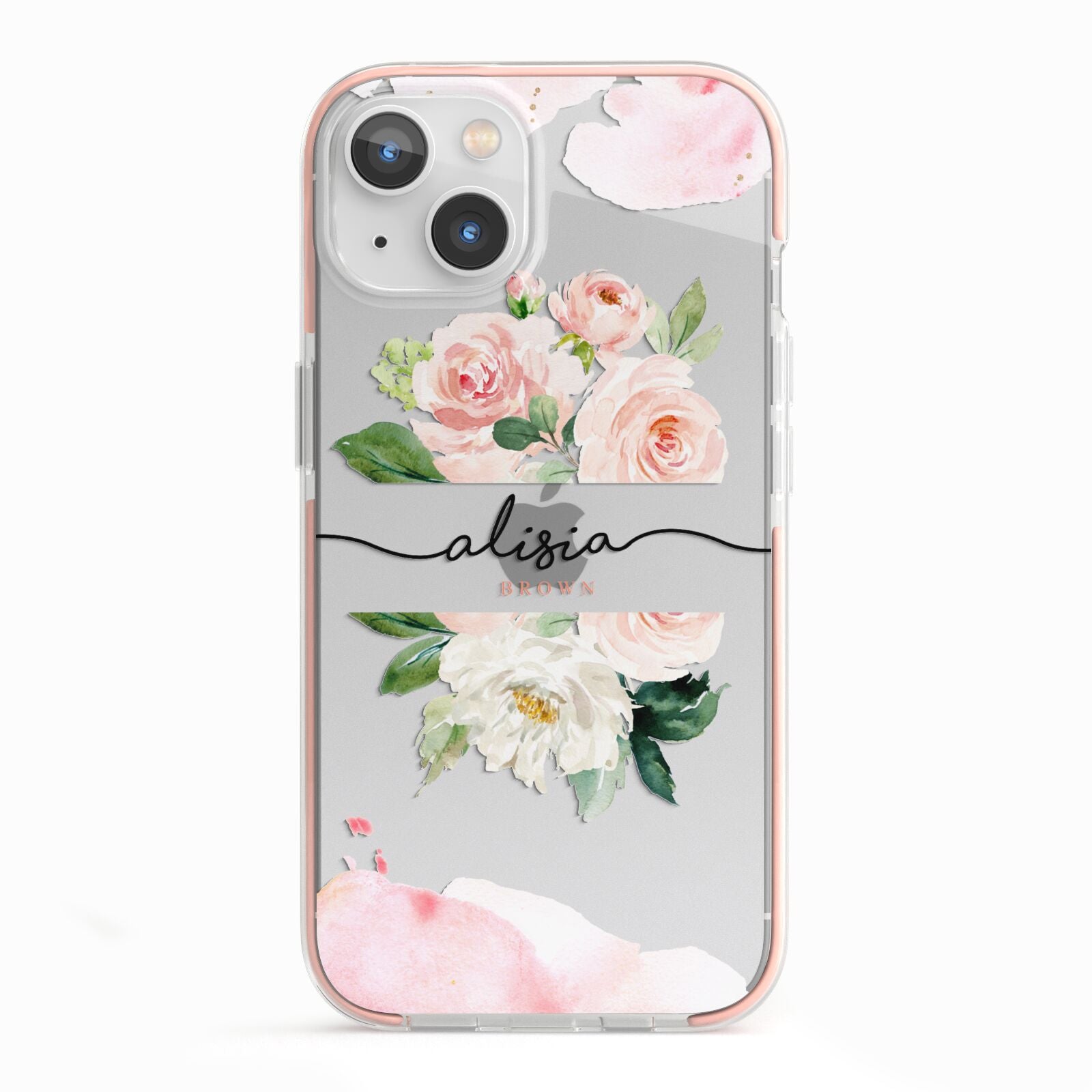 Pretty Roses Personalised Name iPhone 13 TPU Impact Case with Pink Edges