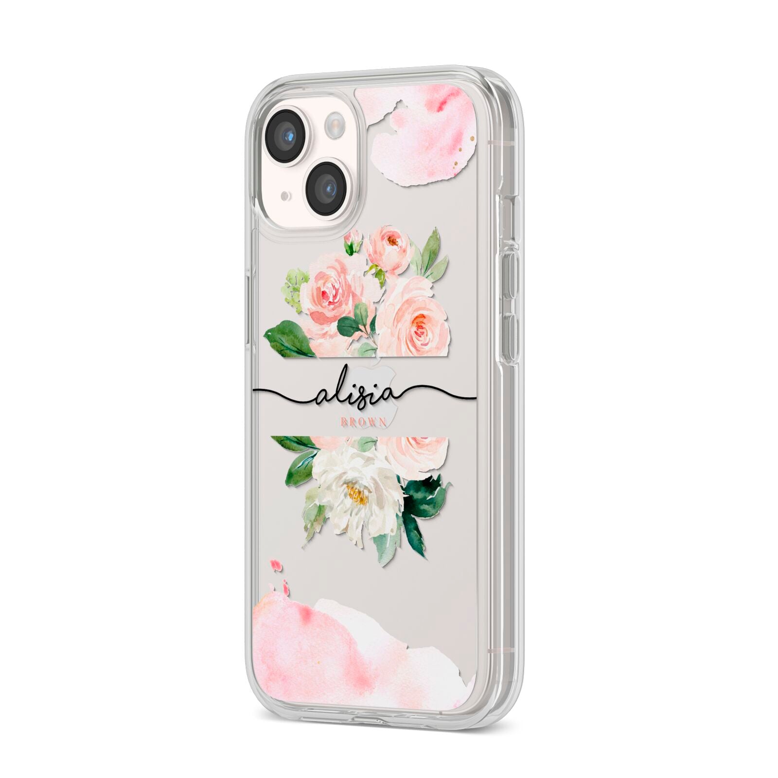 Pretty Roses Personalised Name iPhone 14 Clear Tough Case Starlight Angled Image