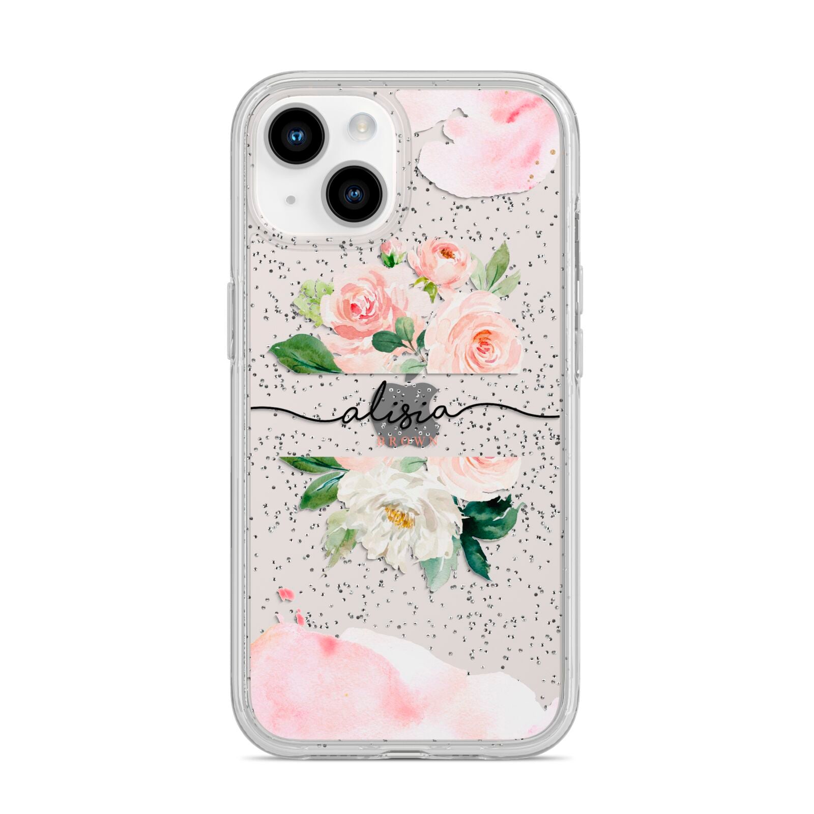 Pretty Roses Personalised Name iPhone 14 Glitter Tough Case Starlight