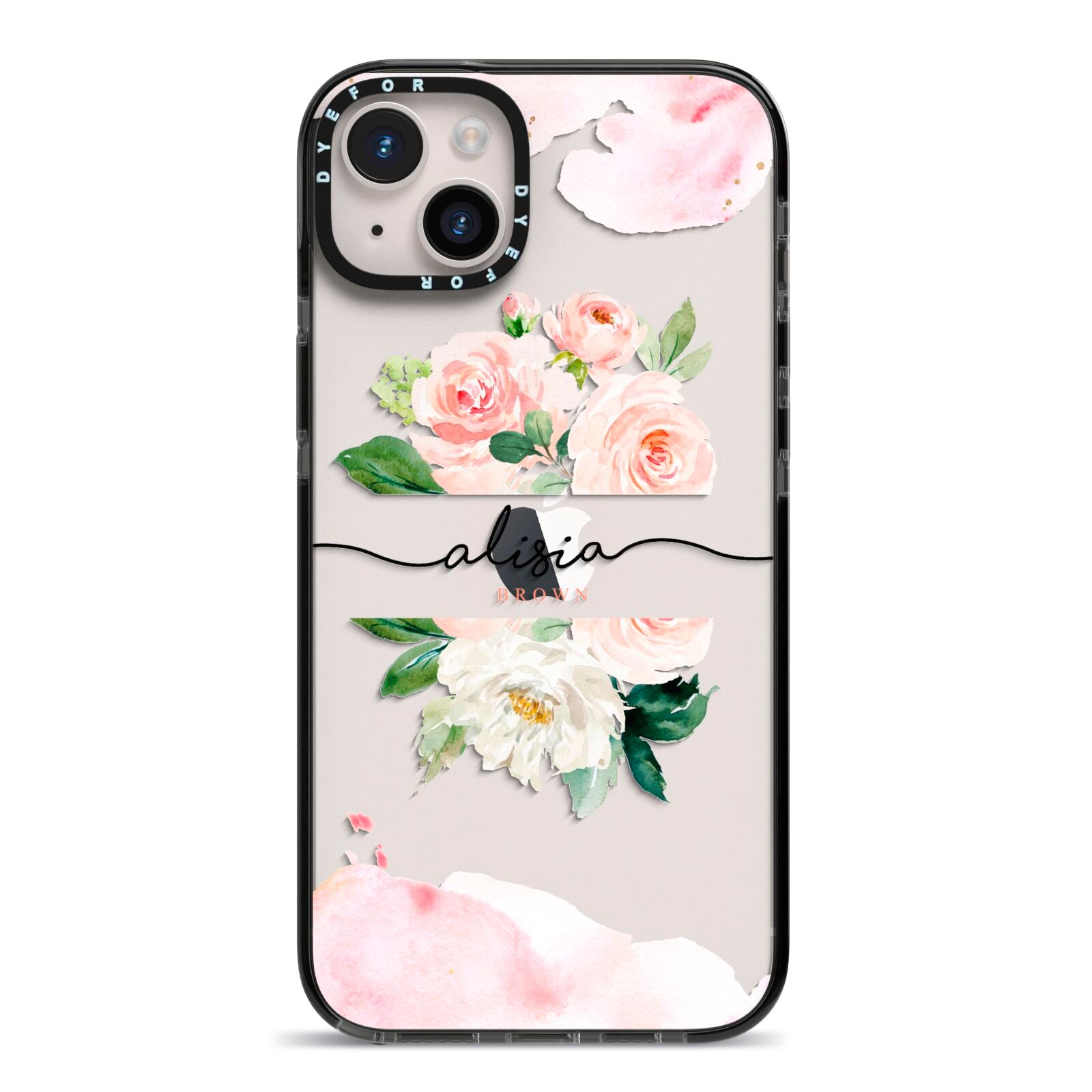 Pretty Roses Personalised Name iPhone 14 Plus Black Impact Case on Silver phone