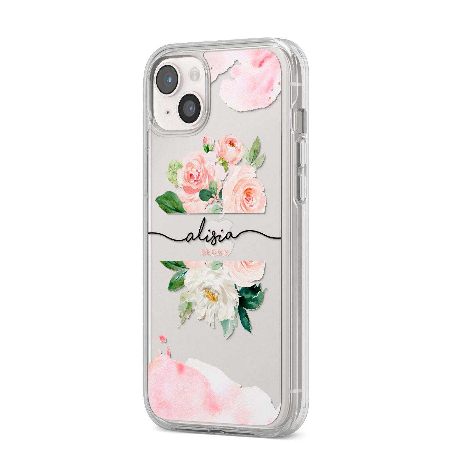Pretty Roses Personalised Name iPhone 14 Plus Clear Tough Case Starlight Angled Image