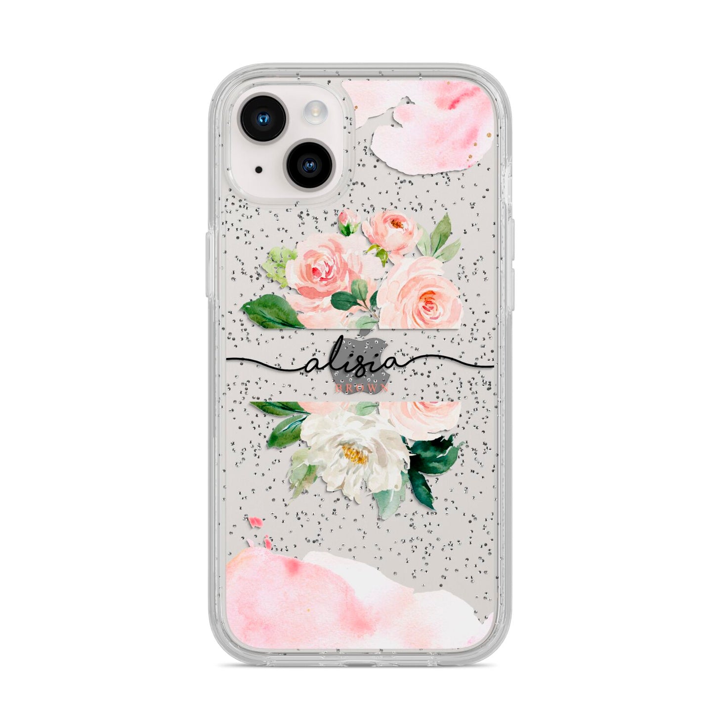 Pretty Roses Personalised Name iPhone 14 Plus Glitter Tough Case Starlight