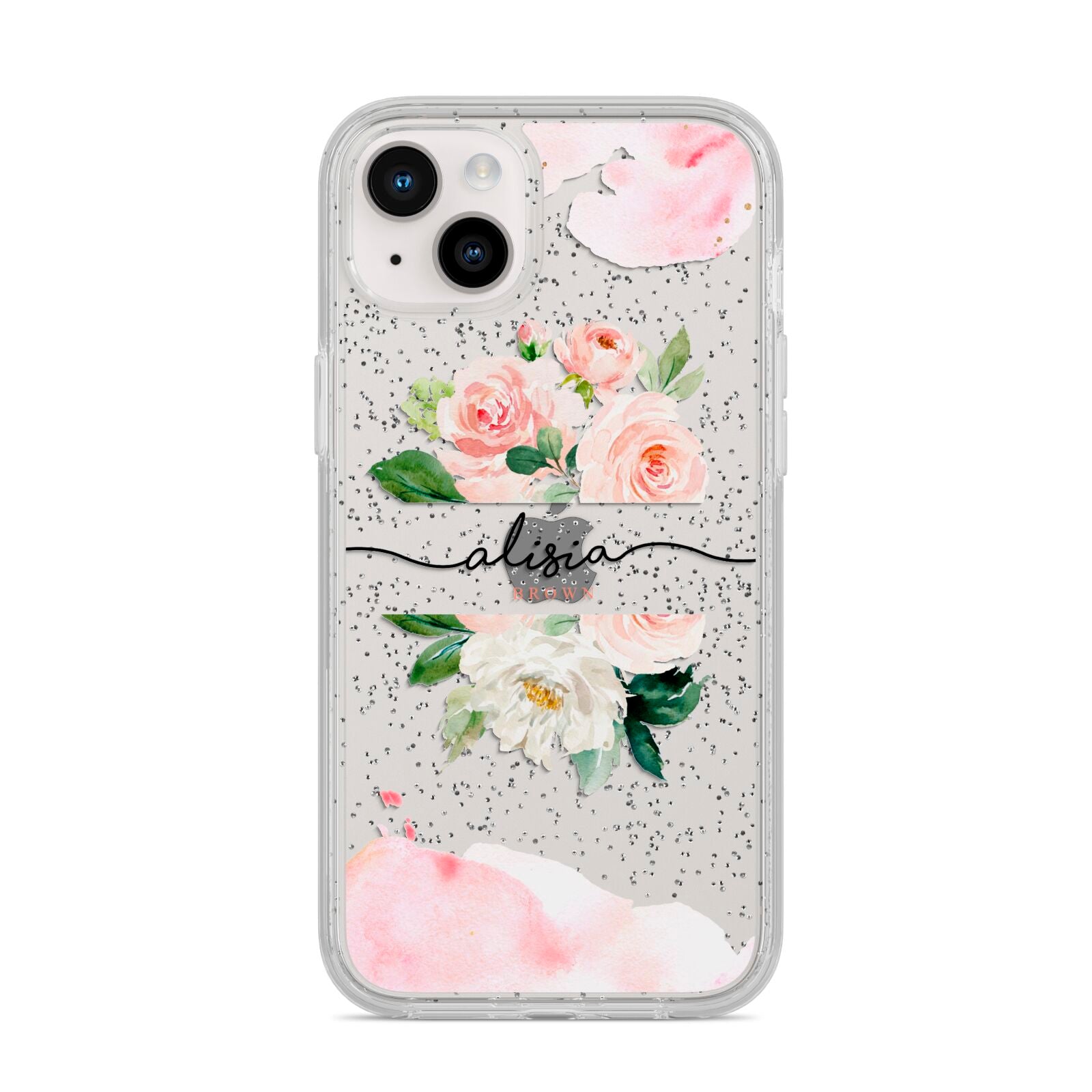 Pretty Roses Personalised Name iPhone 14 Plus Glitter Tough Case Starlight