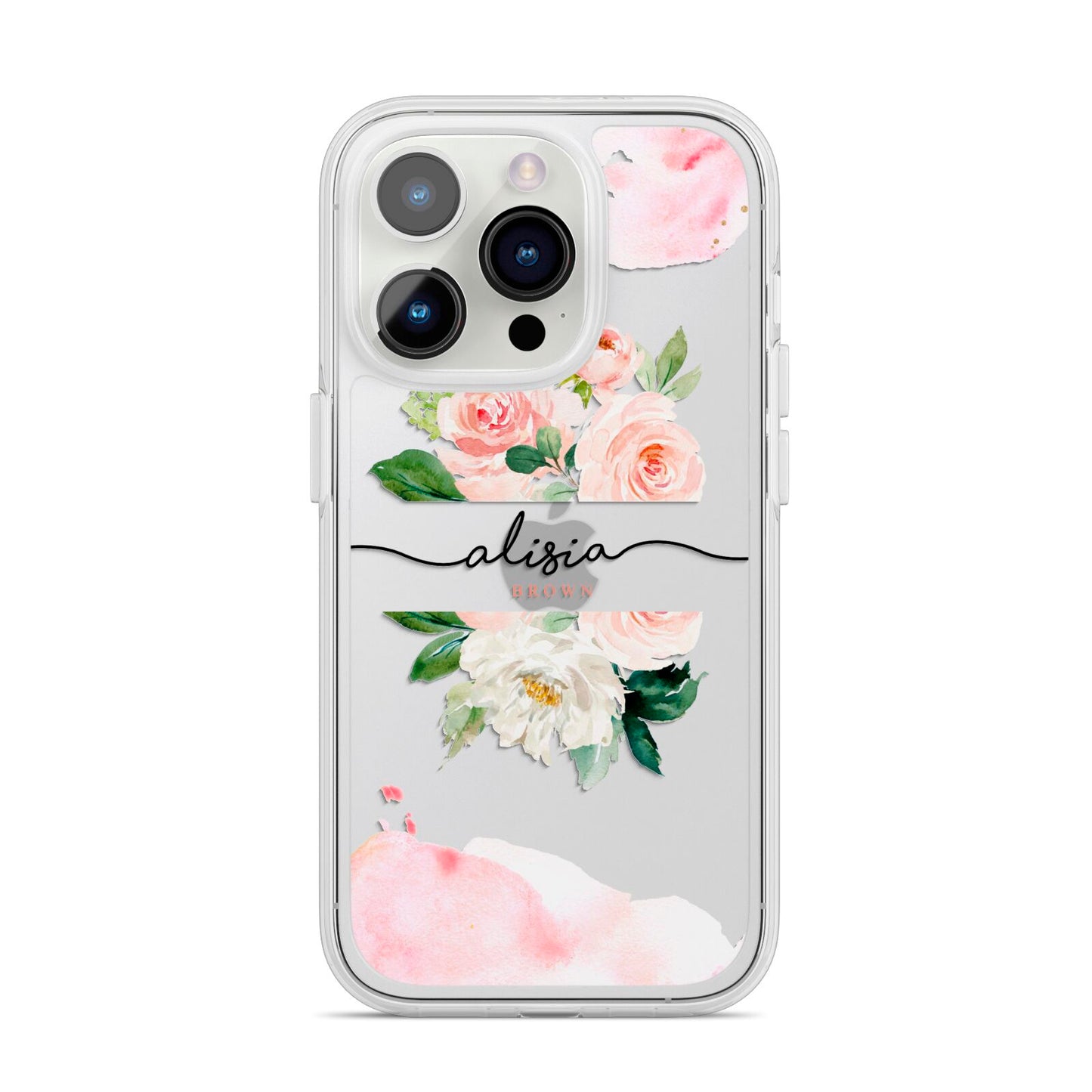 Pretty Roses Personalised Name iPhone 14 Pro Clear Tough Case Silver