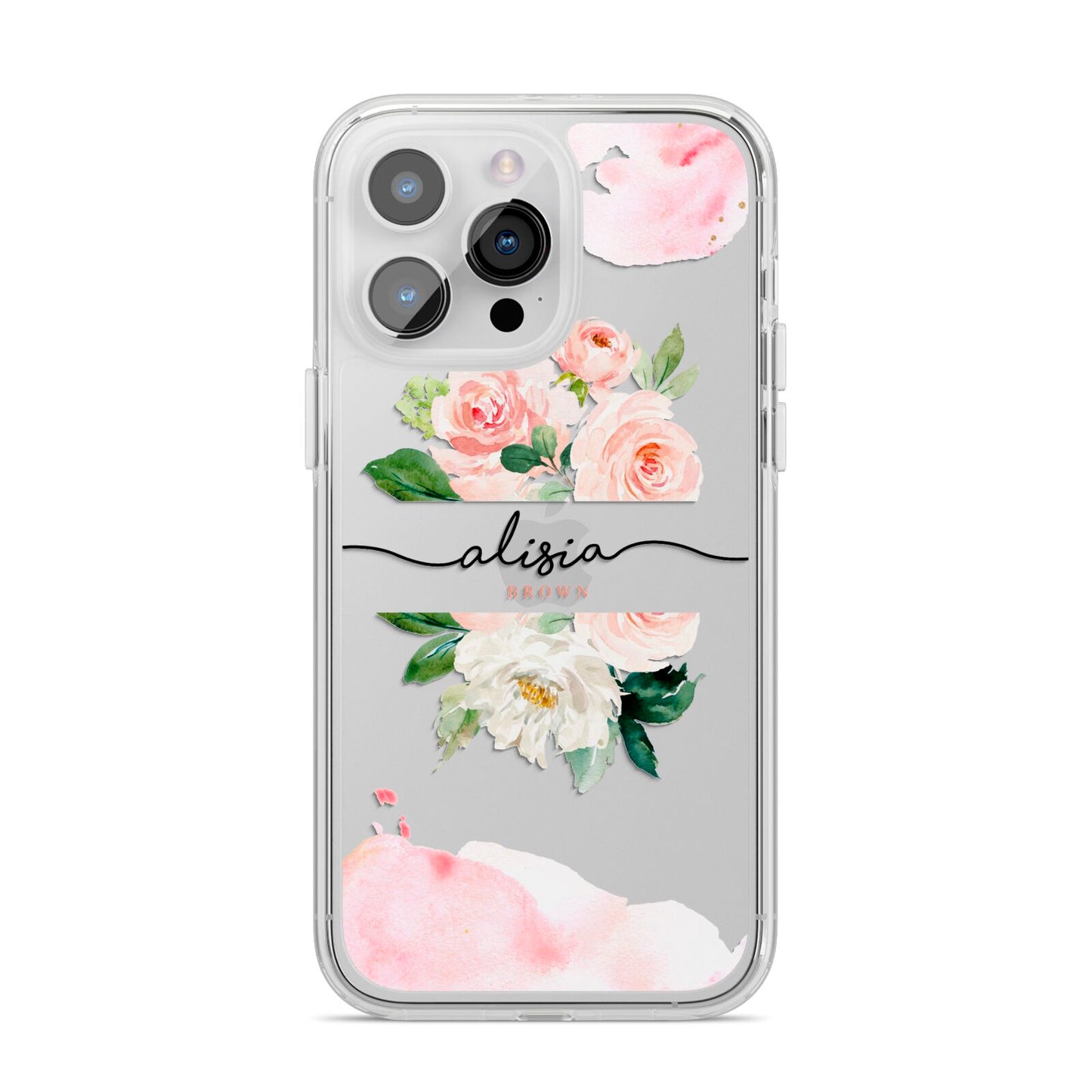 Pretty Roses Personalised Name iPhone 14 Pro Max Clear Tough Case Silver