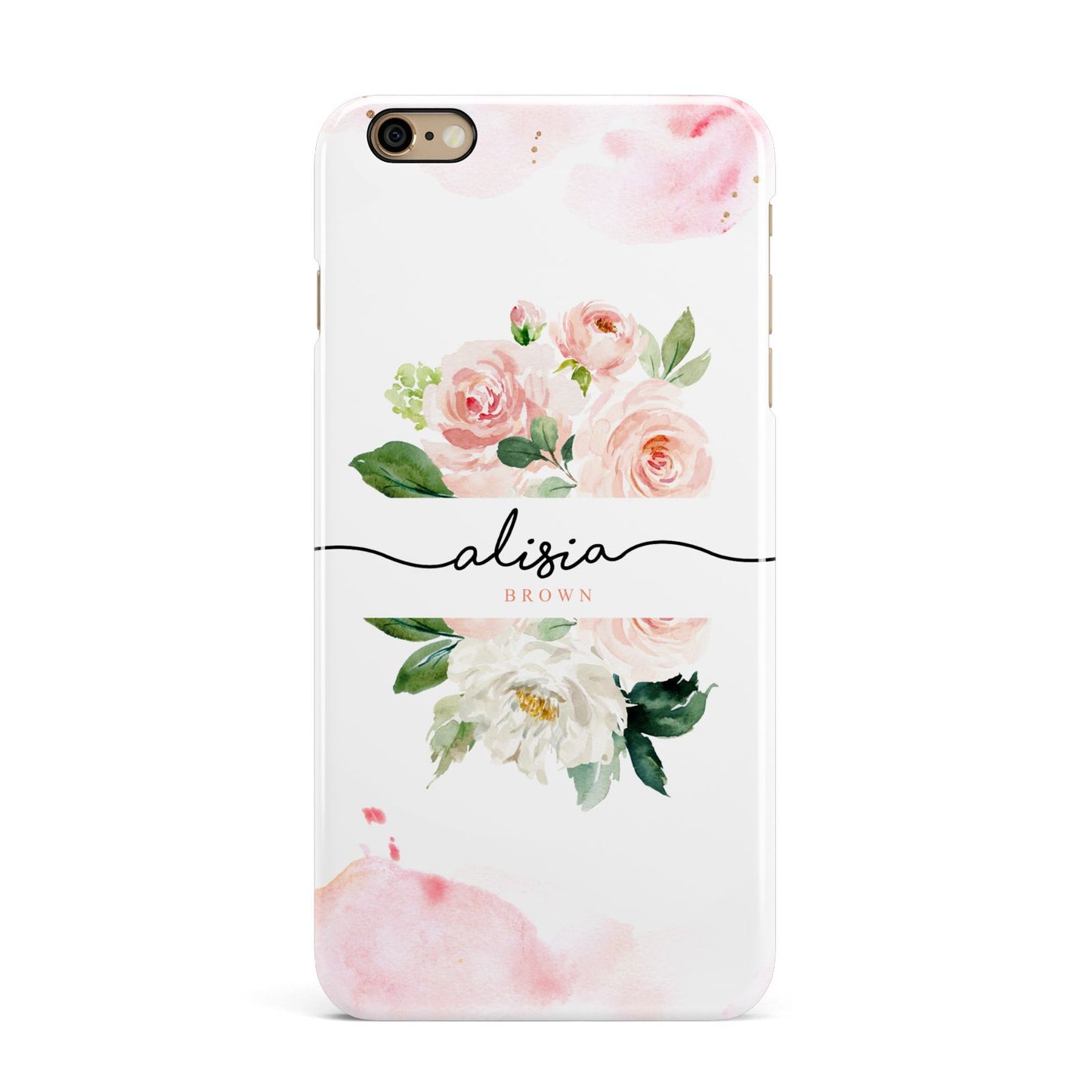 Pretty Roses Personalised Name iPhone 6 Plus 3D Snap Case on Gold Phone