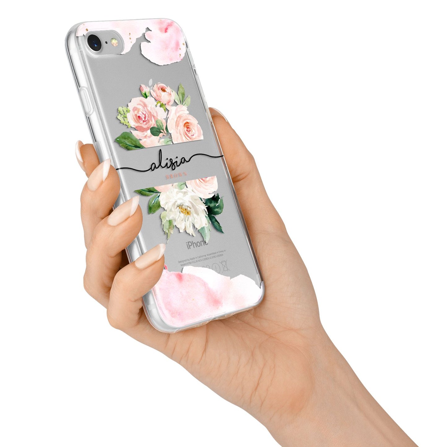 Pretty Roses Personalised Name iPhone 7 Bumper Case on Silver iPhone Alternative Image