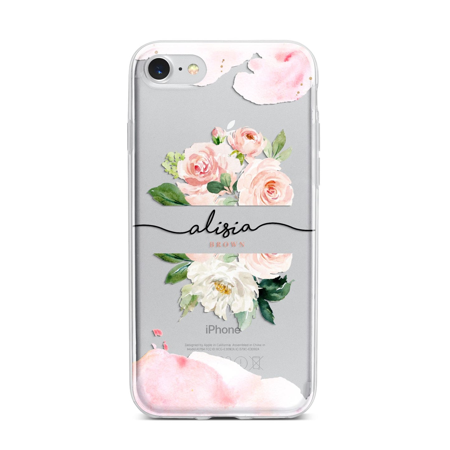 Pretty Roses Personalised Name iPhone 7 Bumper Case on Silver iPhone