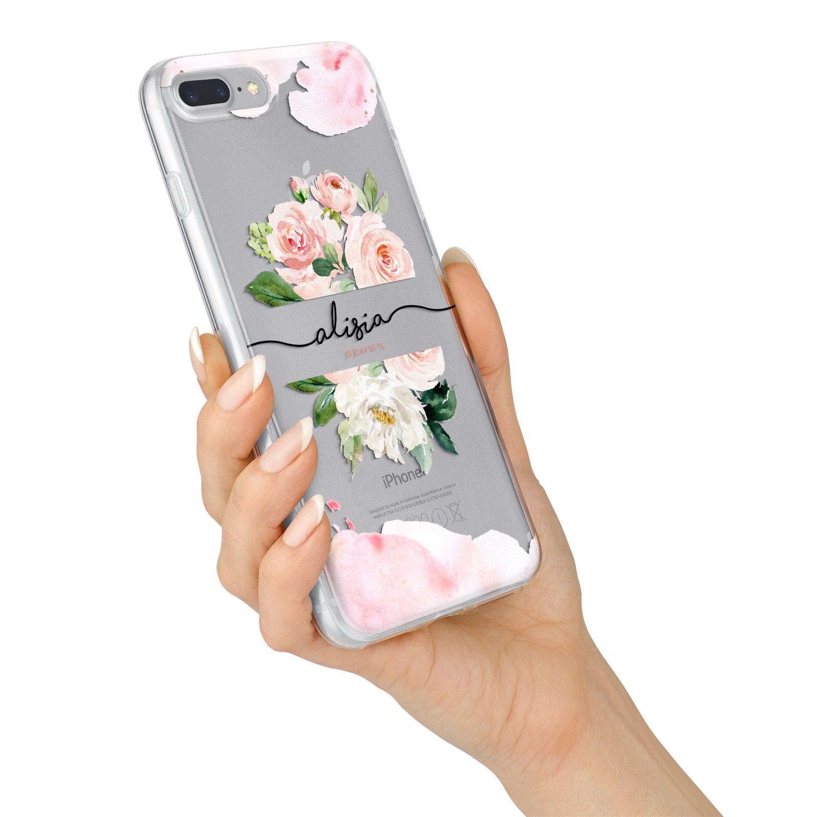 Pretty Roses Personalised Name iPhone 7 Plus Bumper Case on Silver iPhone Alternative Image
