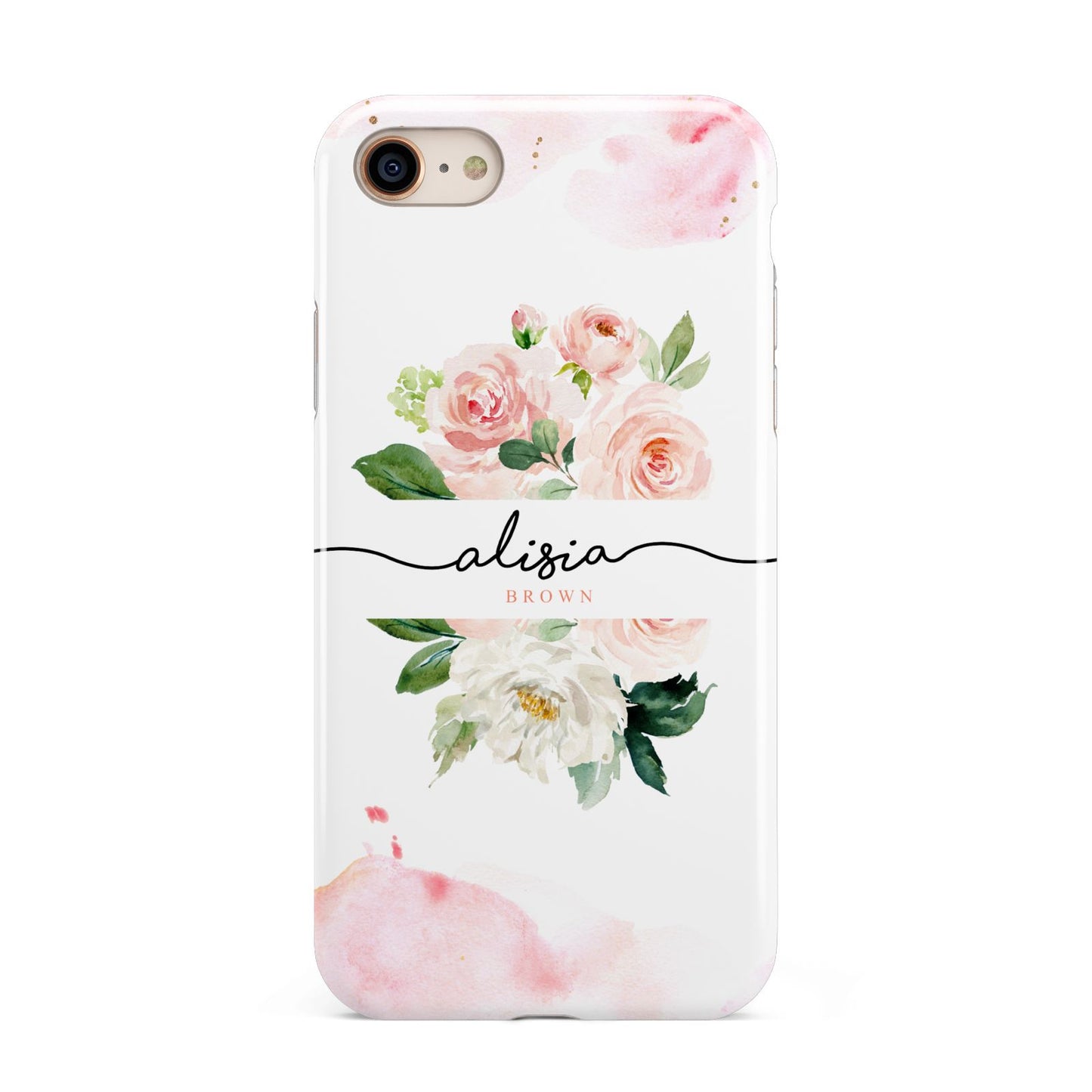 Pretty Roses Personalised Name iPhone 8 3D Tough Case on Gold Phone